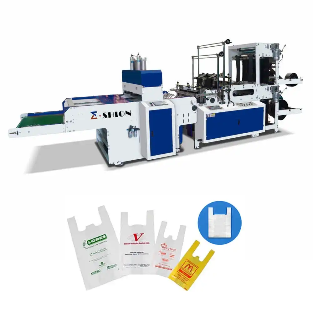 Fully automatic heat sealing and cold cutting T-shirt bag four-line bag making machine