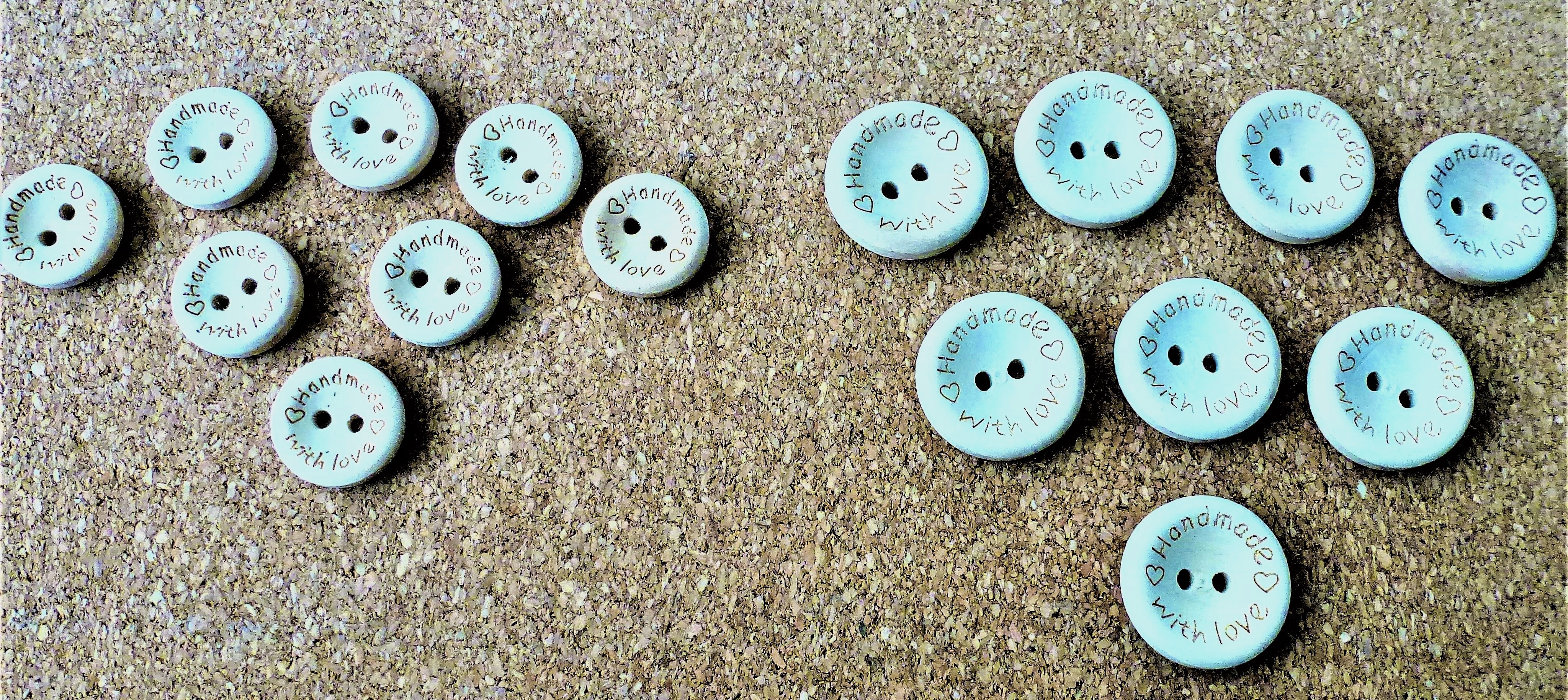 WOOD Handmade with LOVE or HEART Design Buttons 15mm & 20mm