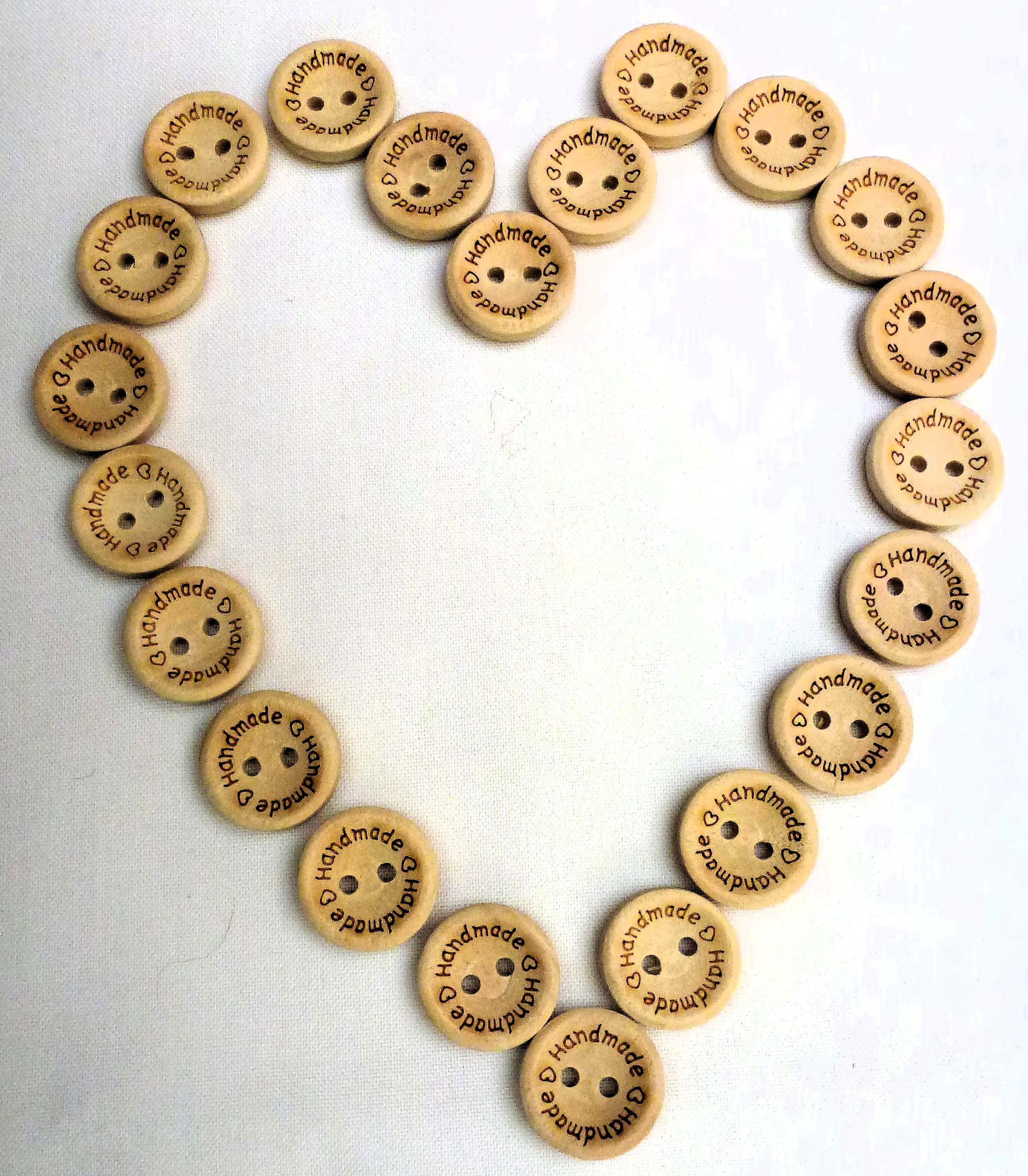 WOOD Handmade with LOVE or HEART Design Buttons 15mm & 20mm