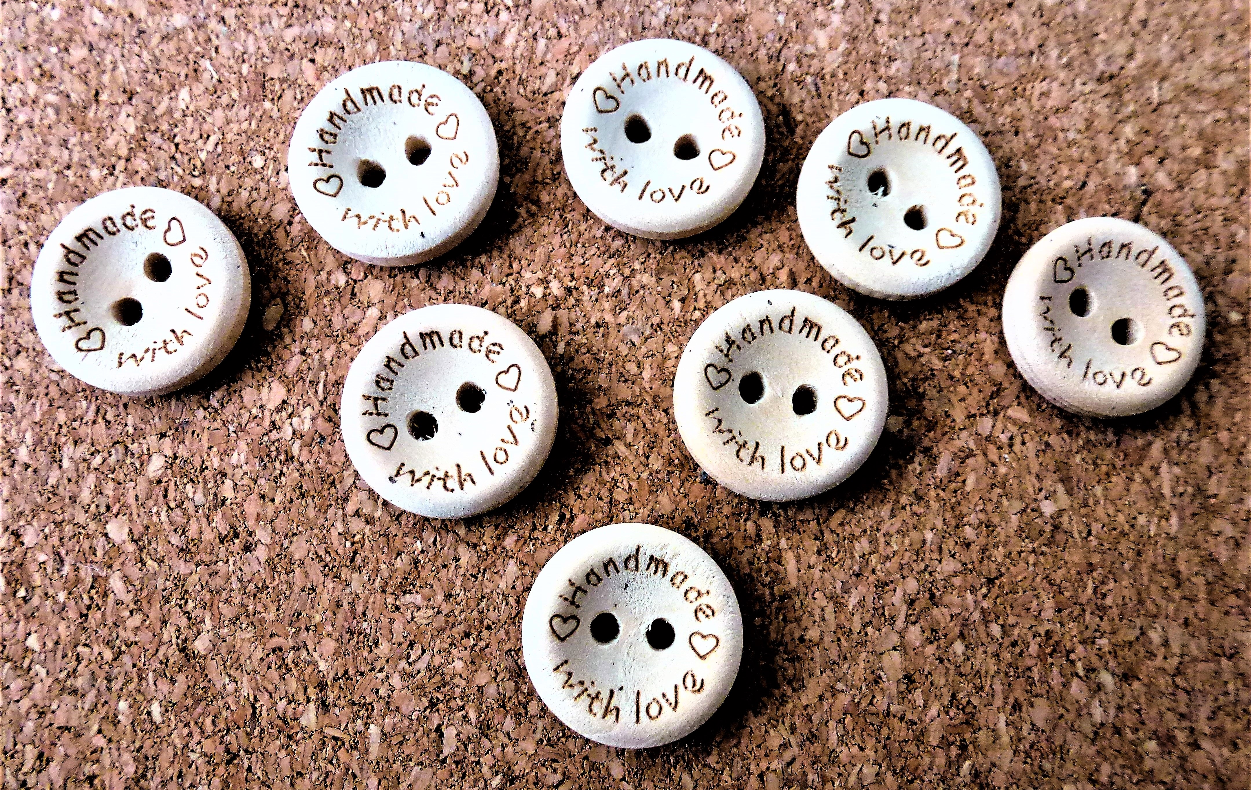 WOOD Handmade with LOVE or HEART Design Buttons 15mm & 20mm