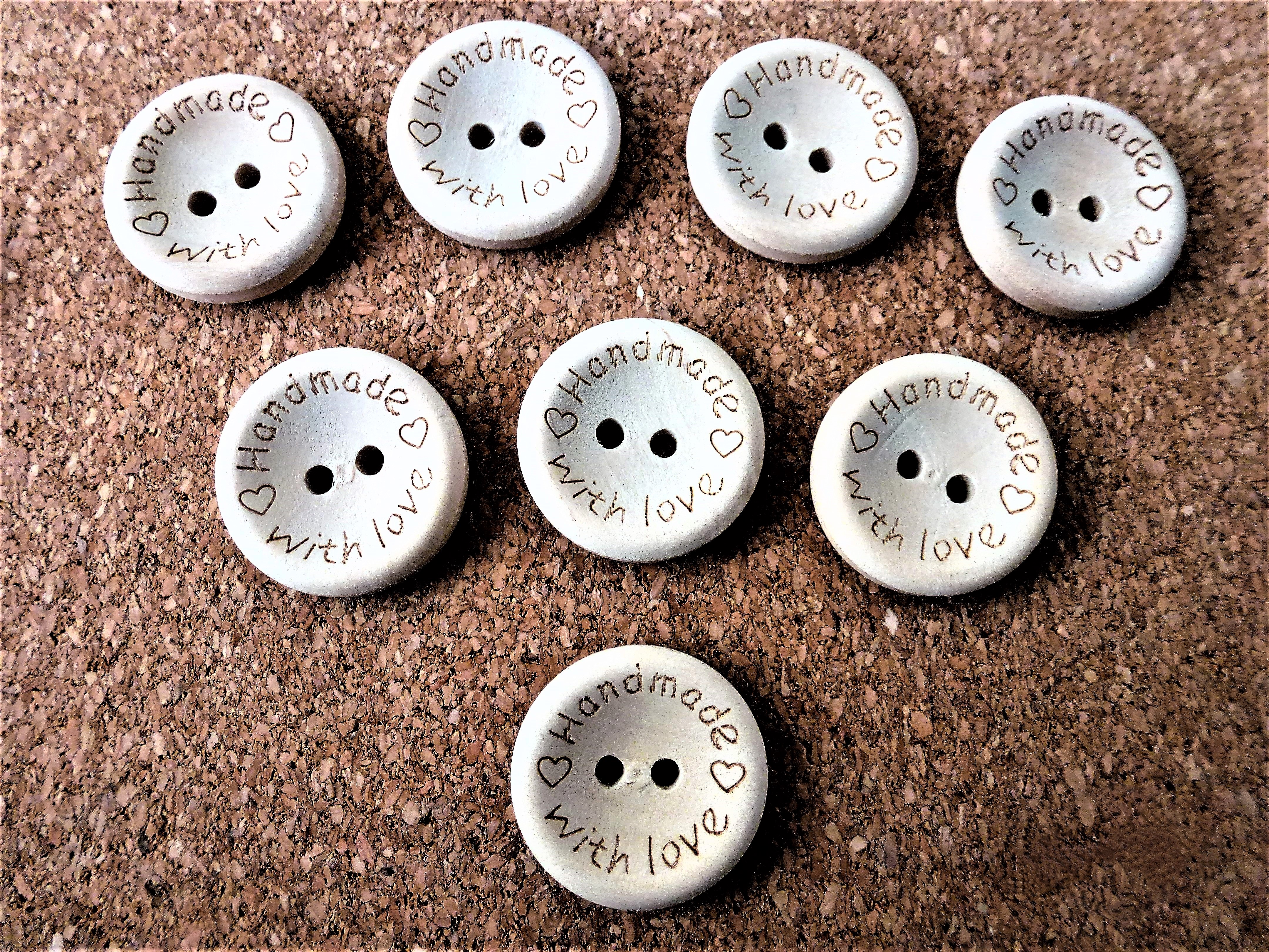WOOD Handmade with LOVE or HEART Design Buttons 15mm & 20mm