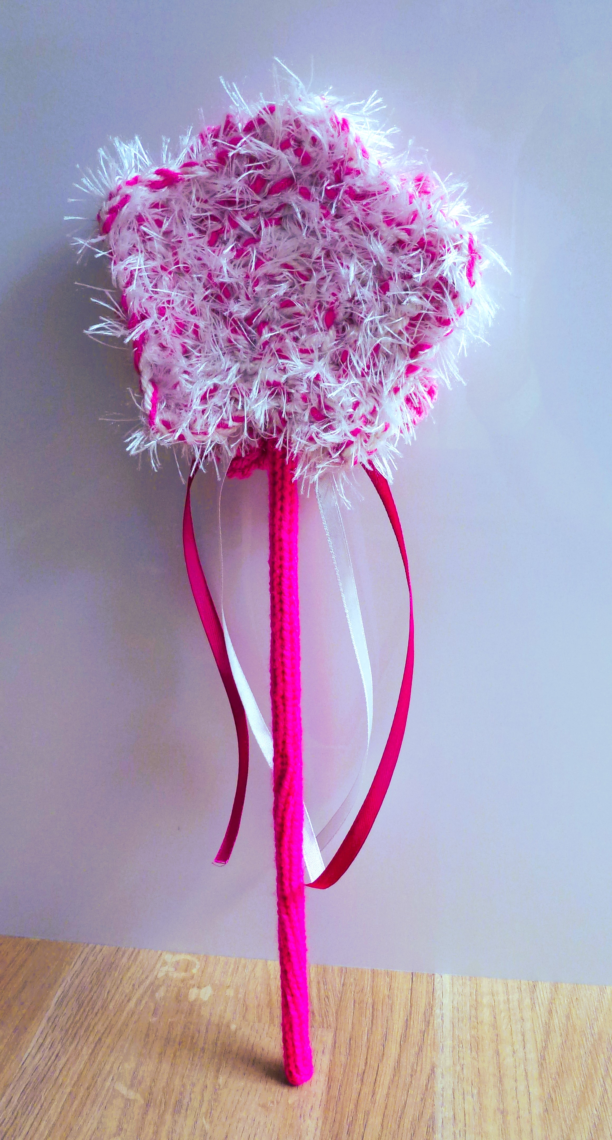 WANDS - 14" Glitter & Fluffy with Ribbons - Hand Knitted