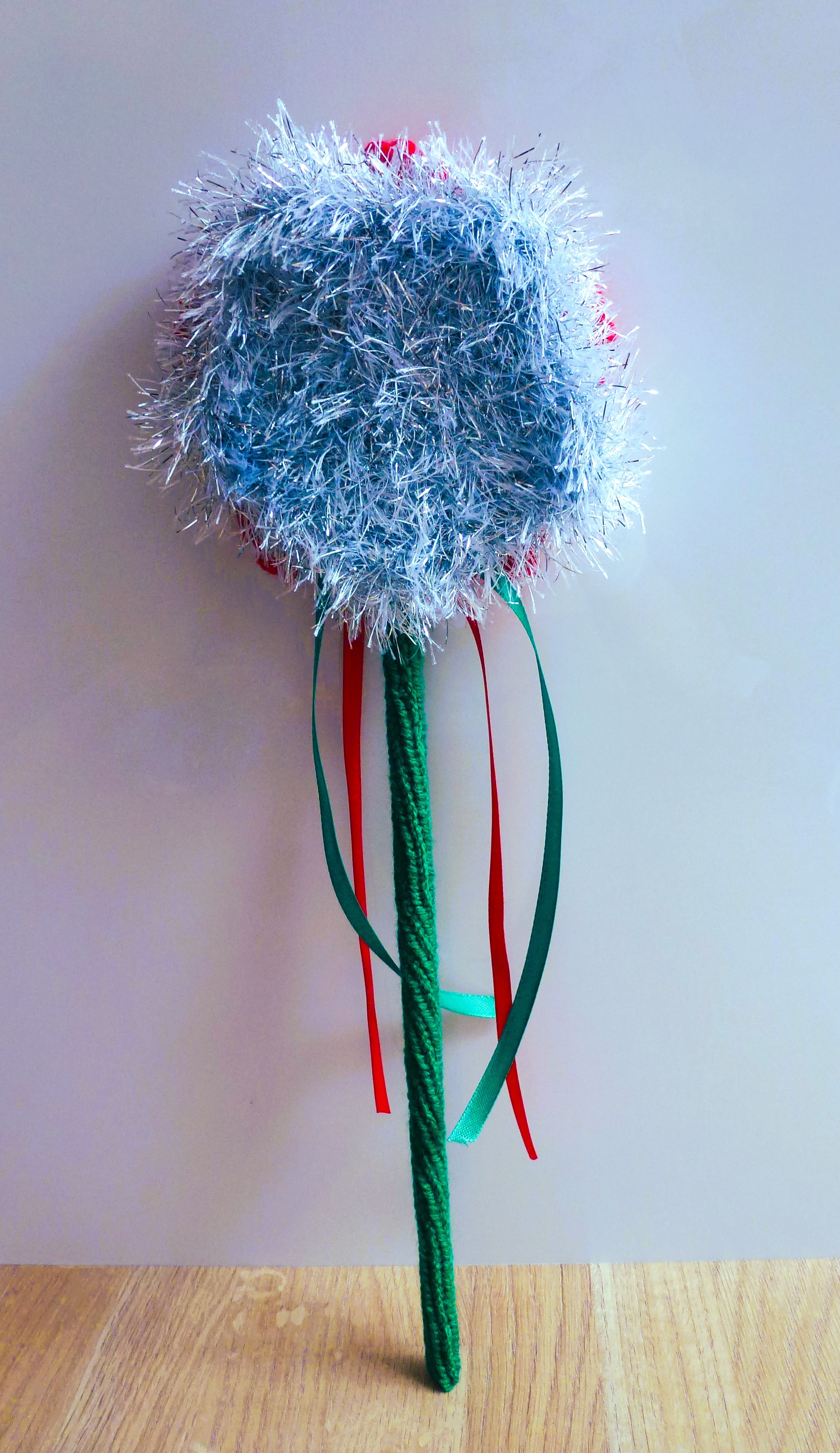 WANDS - 14" Glitter & Fluffy with Ribbons - Hand Knitted