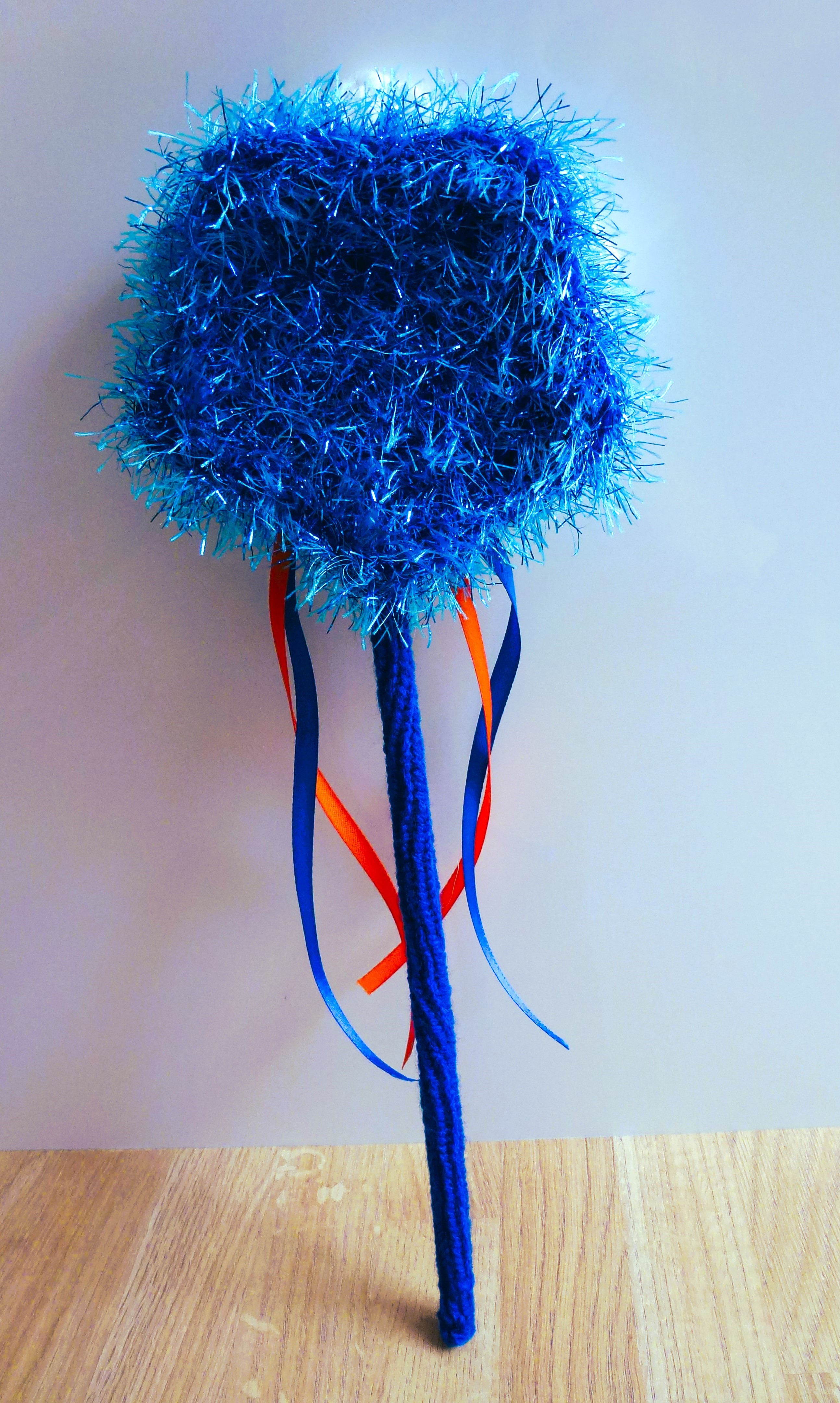 WANDS - 14" Glitter & Fluffy with Ribbons - Hand Knitted