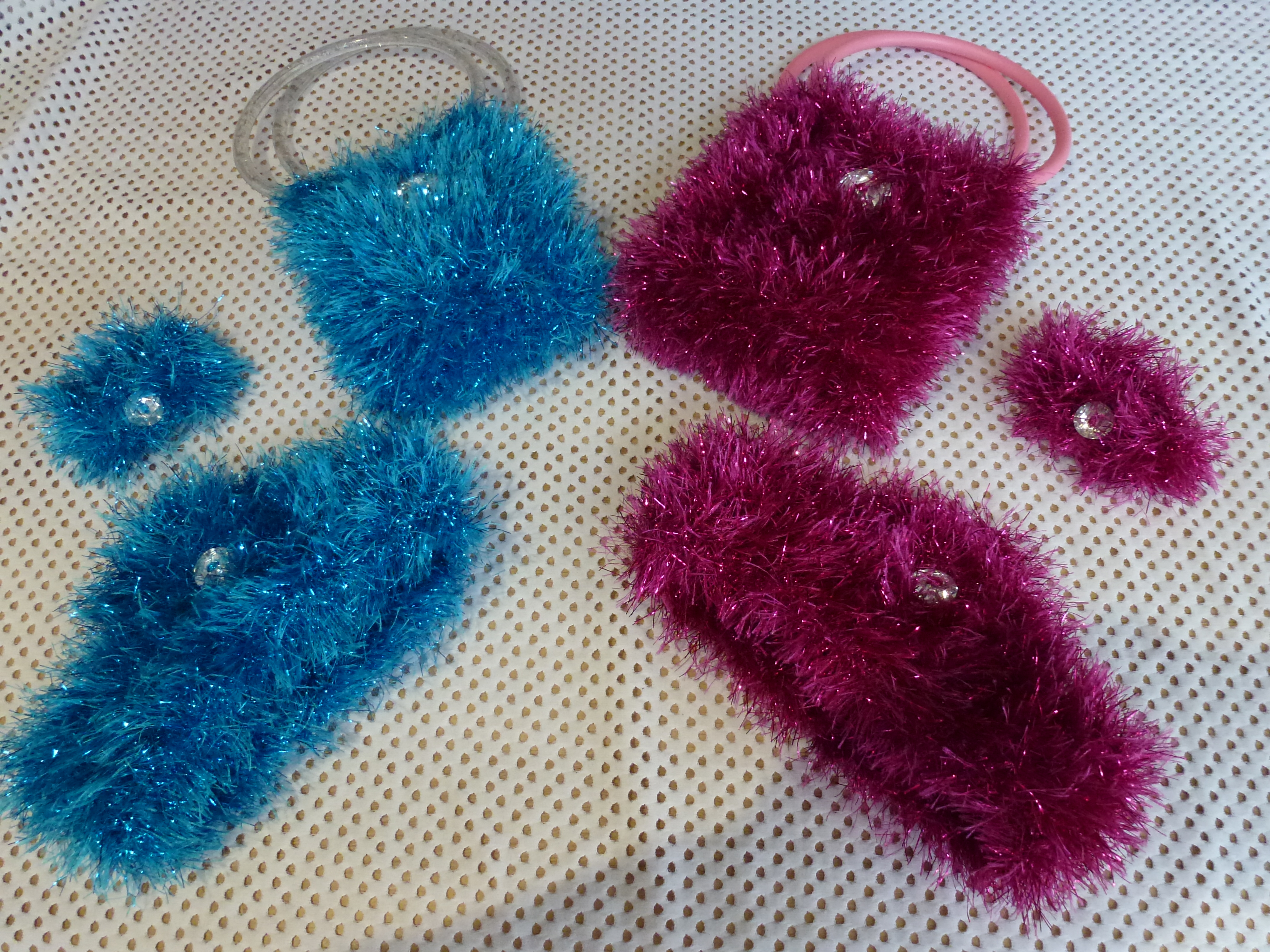 PRINCESS SPARKLY DRESS UP Sets - Bag, Tiara & Bracelet - Hand Knitted