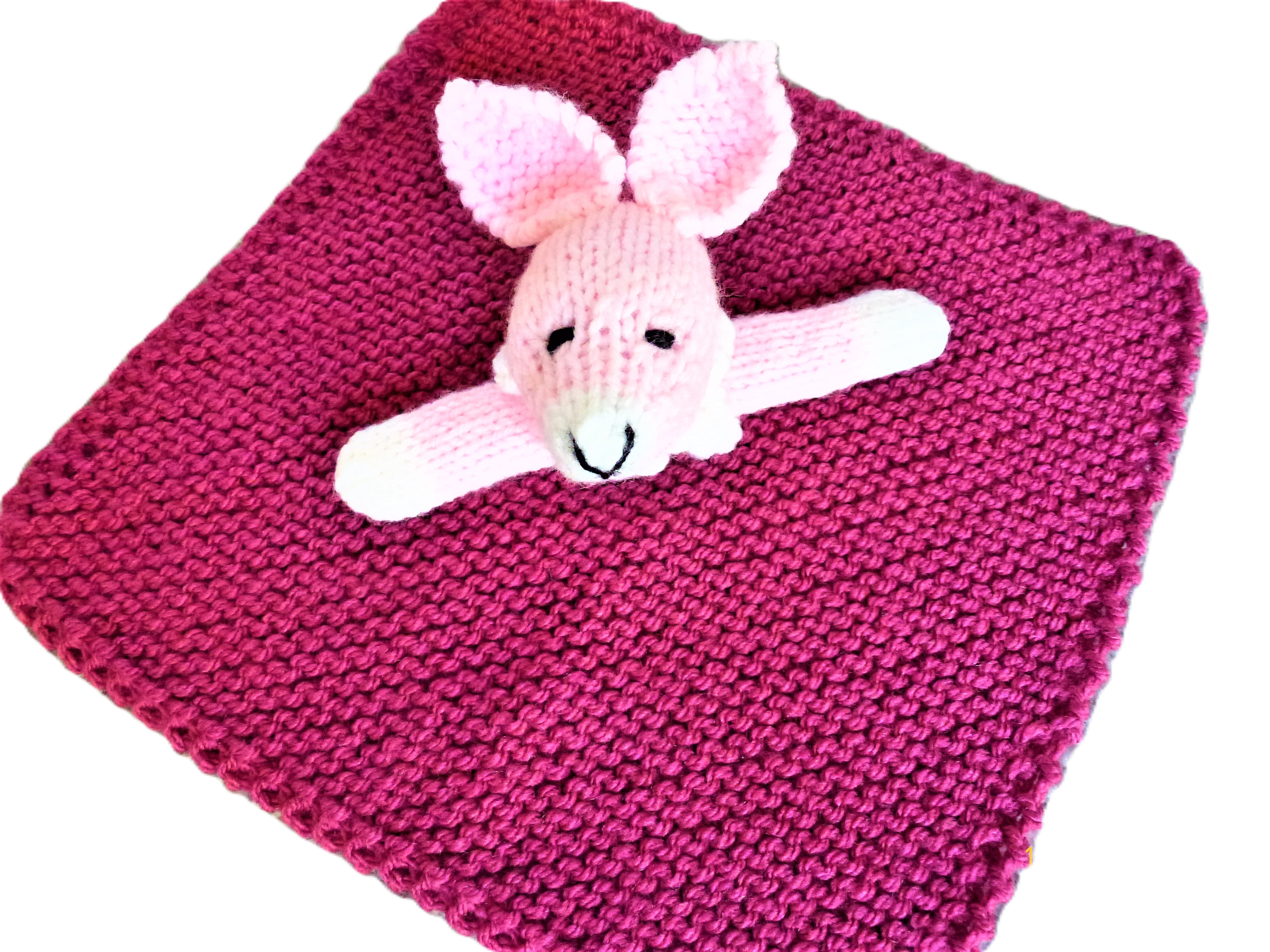 Hand Knitted - Baby Comfort Blankie - Bunny Design