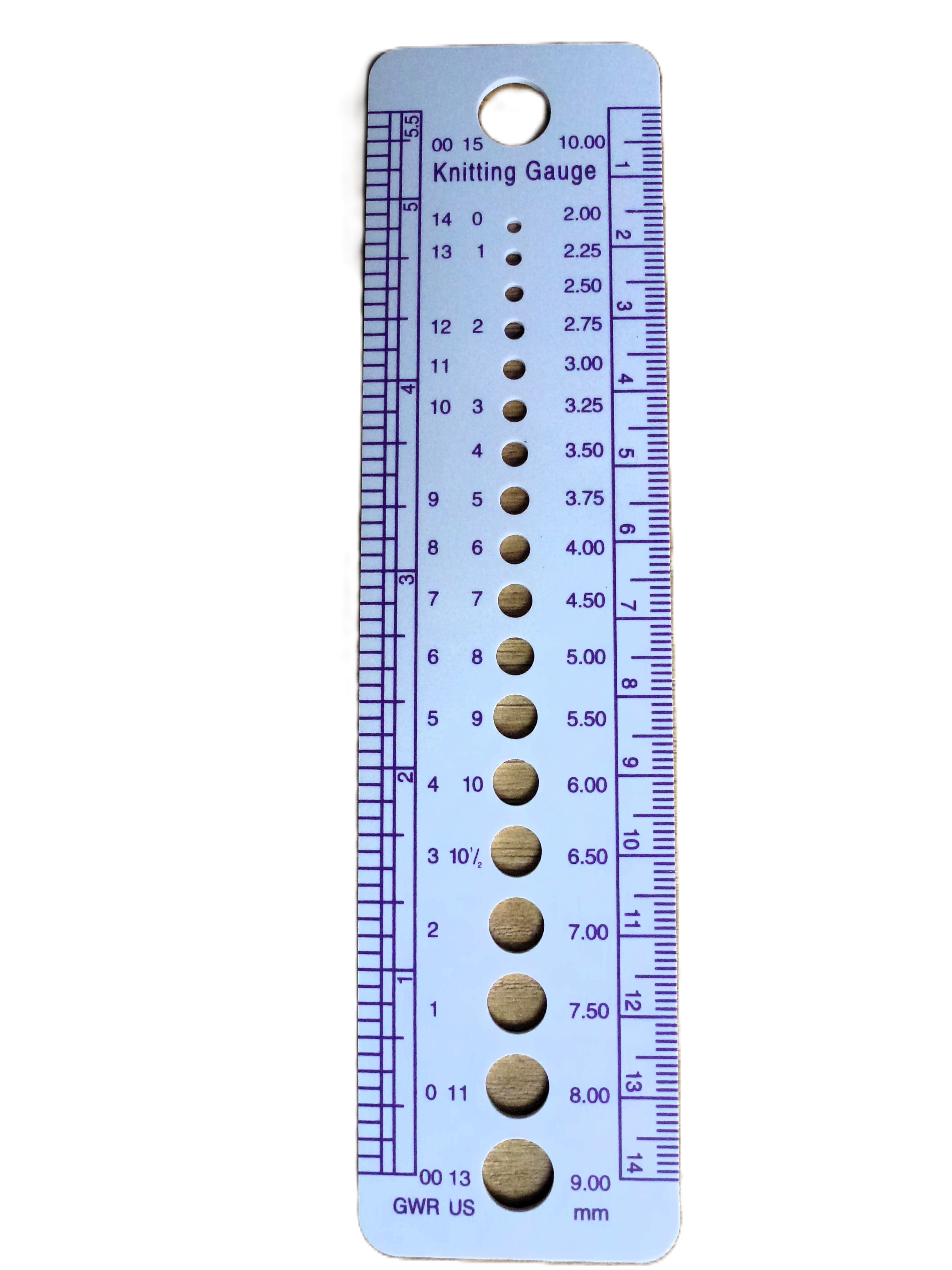 KNITTING NEEDLE GAUGE - With Ruler