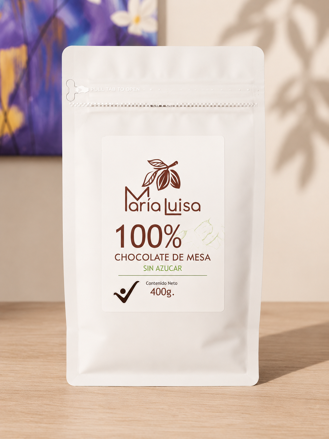 Cacao sin azúcar 100% Maria Luisa chocolate de mesa