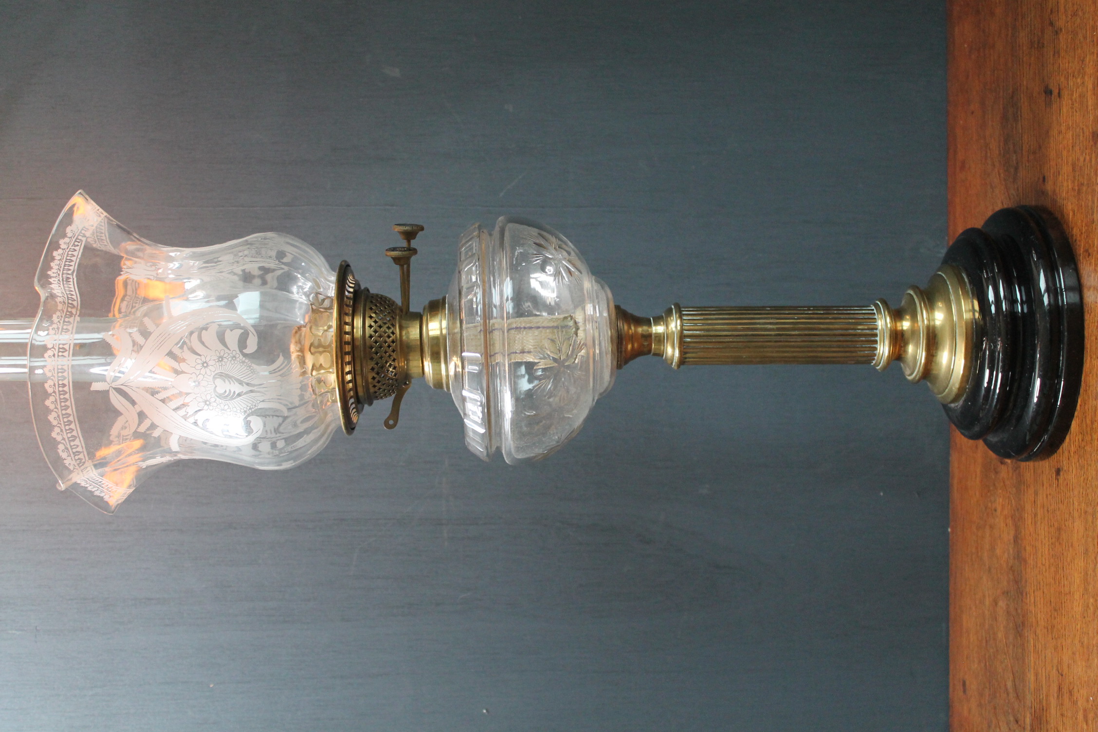 Edwardian cut glass oil lamp