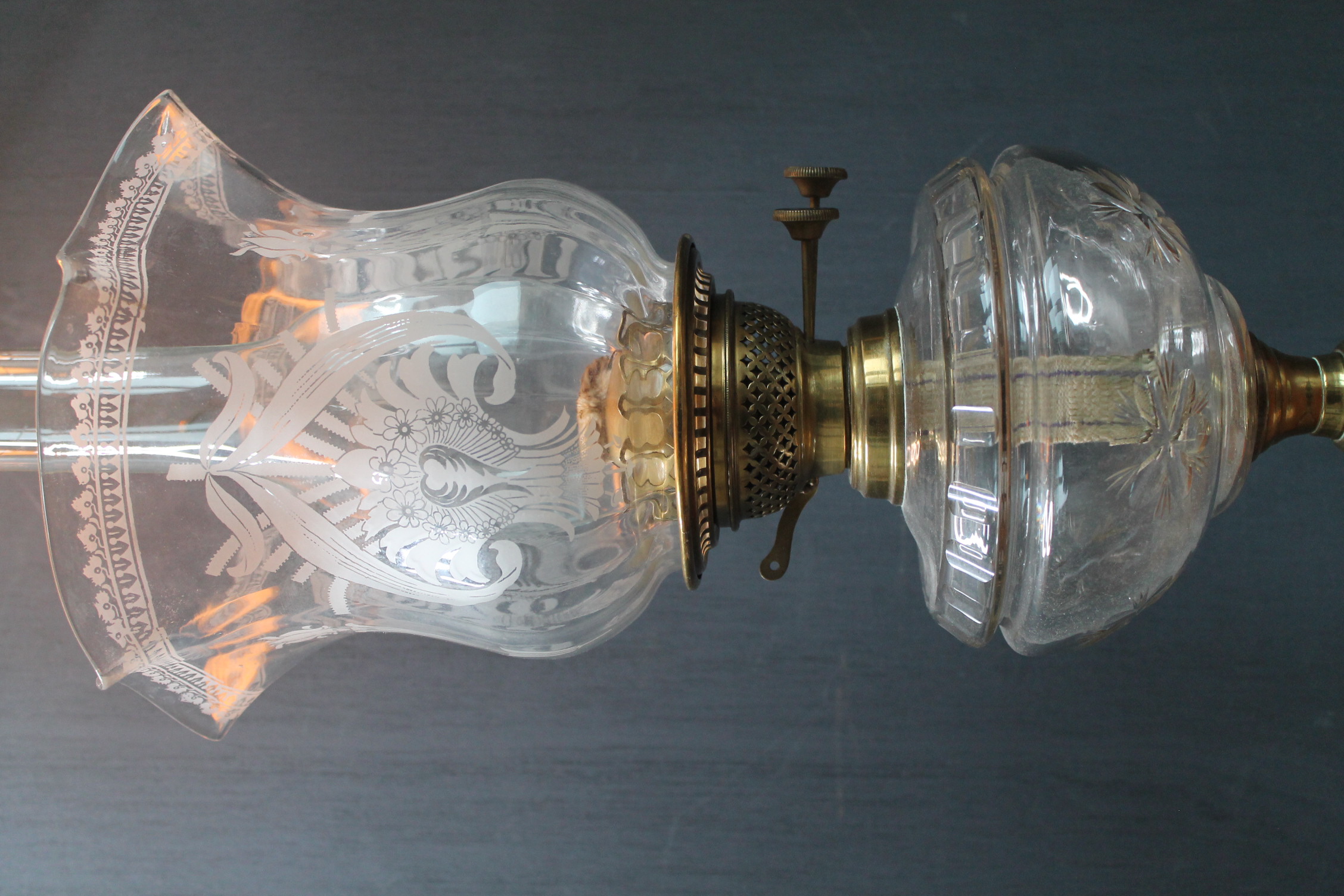 Edwardian cut glass oil lamp