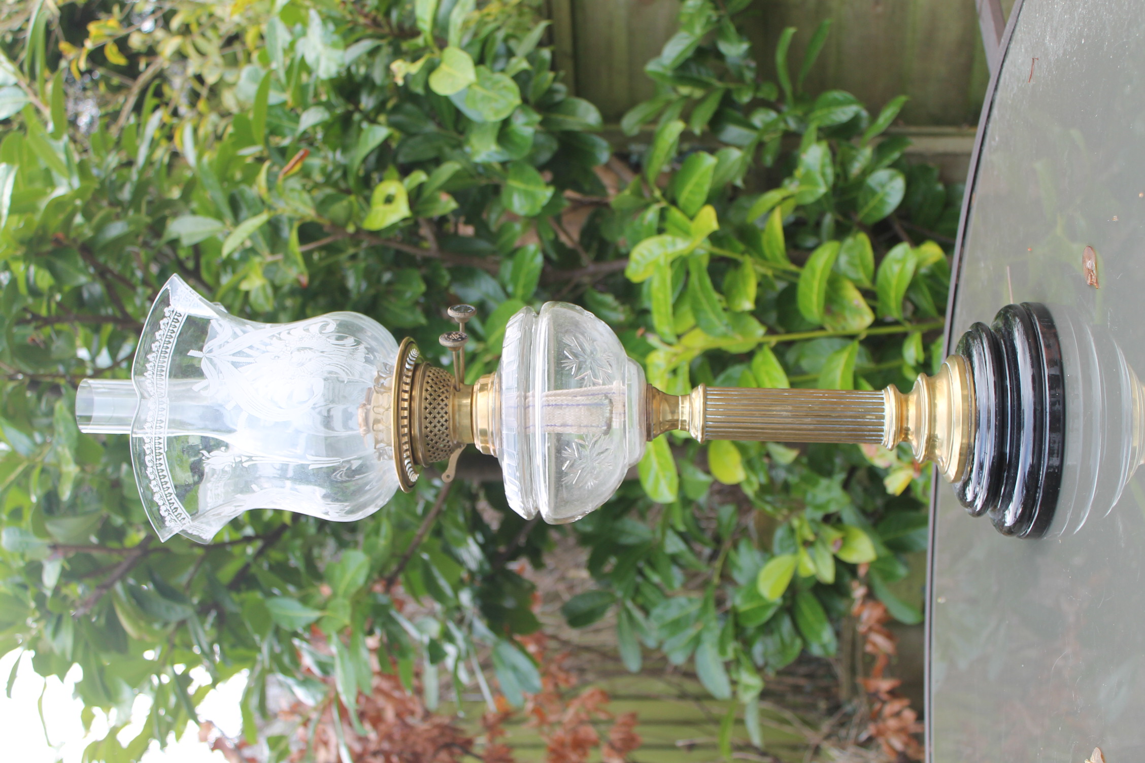 Edwardian cut glass oil lamp