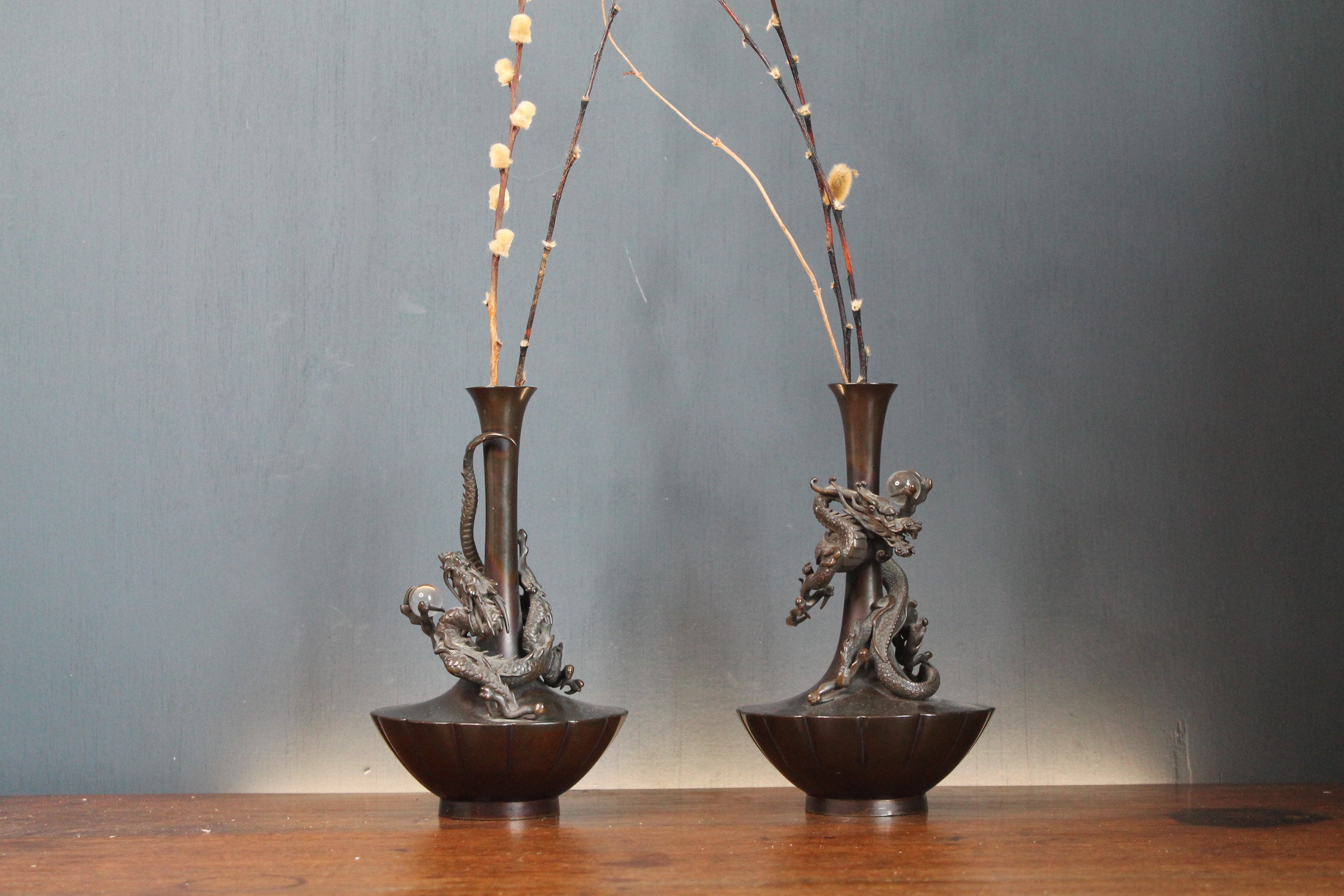 Japanese Bronze Dragon Vases