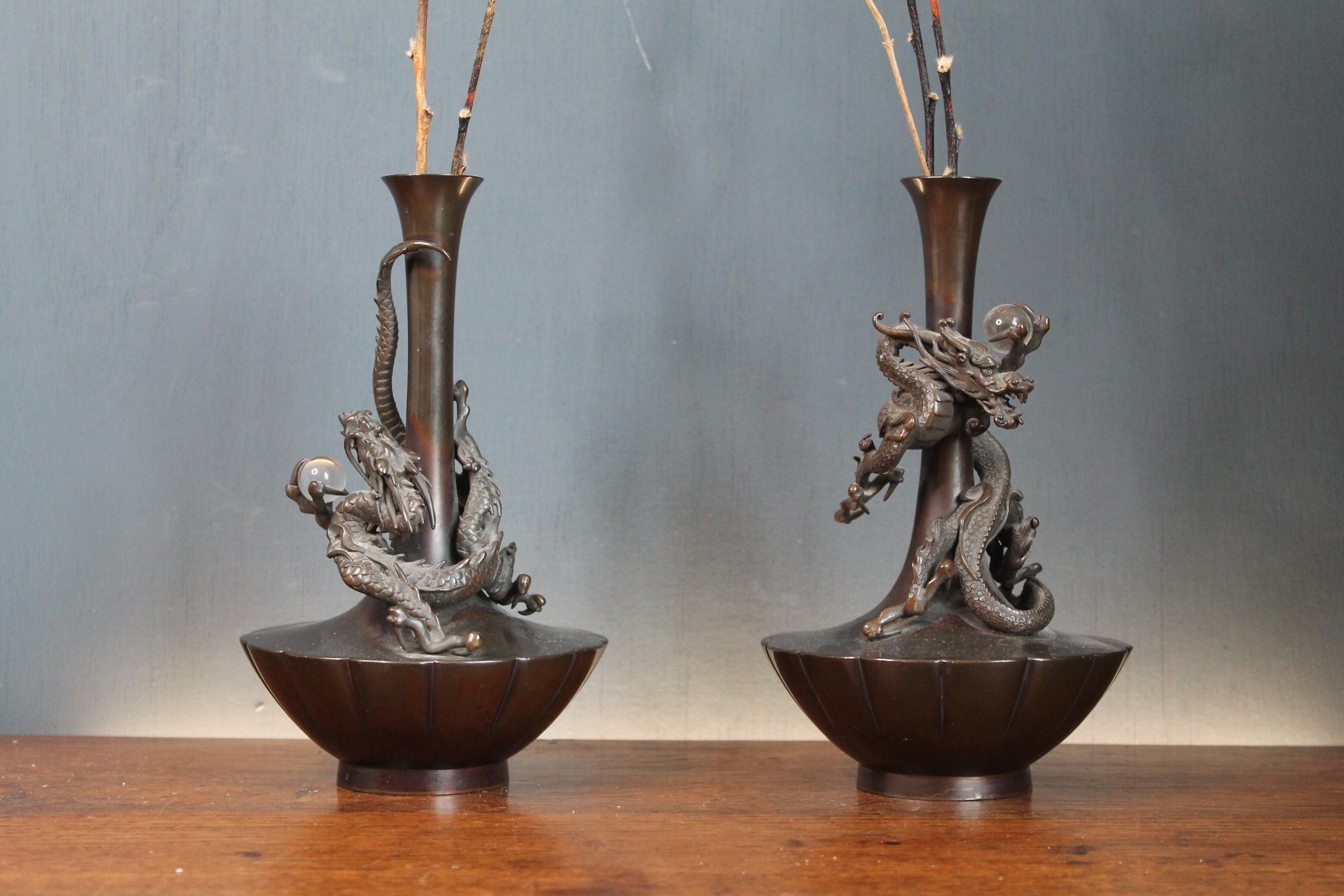 Japanese Bronze Dragon Vases