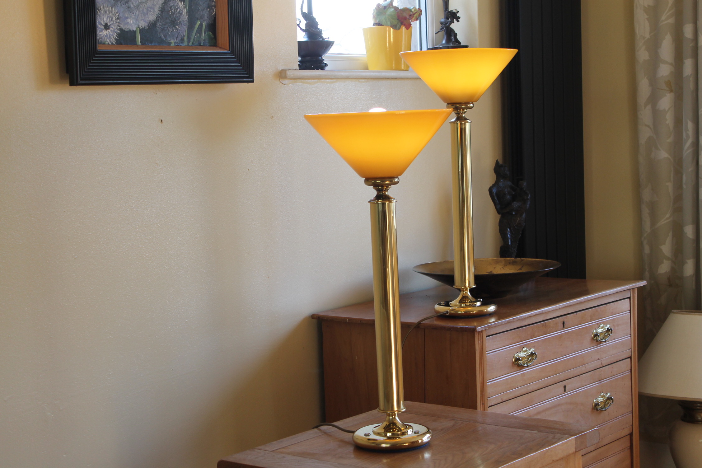 Brass up-light table lamps