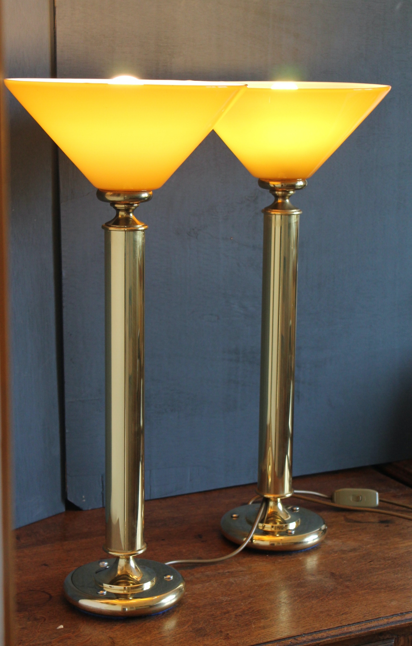 Brass up-light table lamps