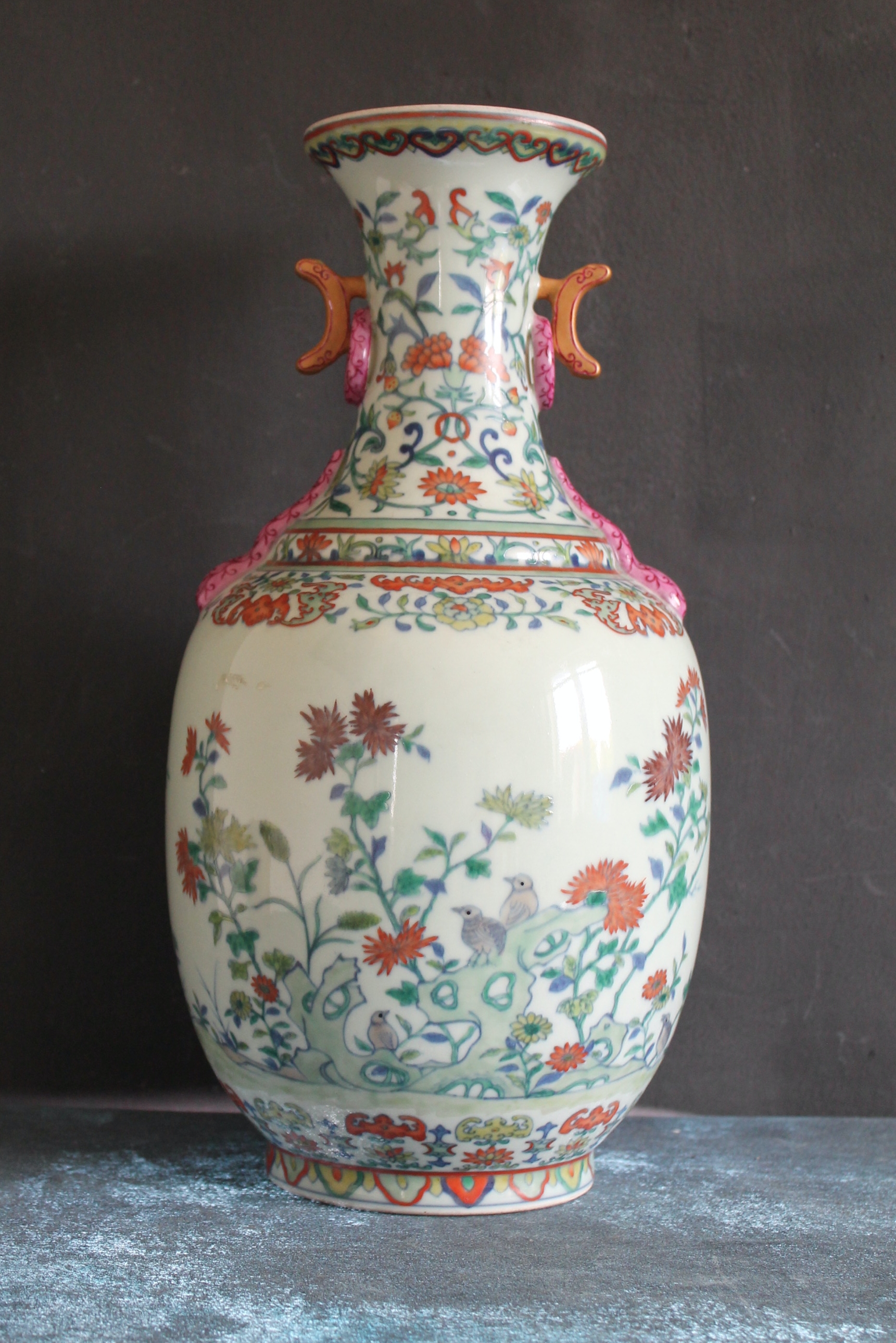 Chinese Hand Decorated  Celadon Vase