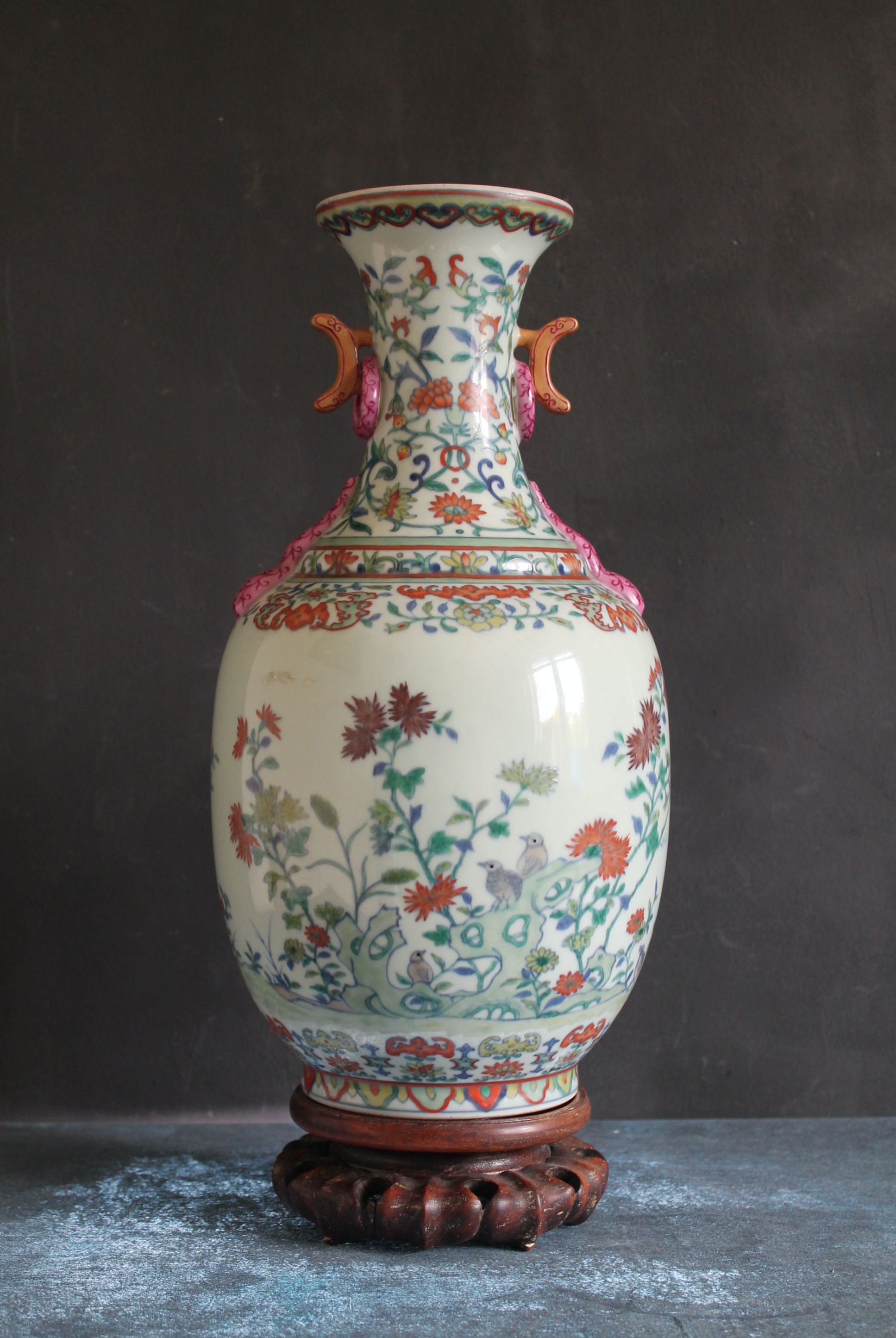 Chinese Hand Decorated  Celadon Vase