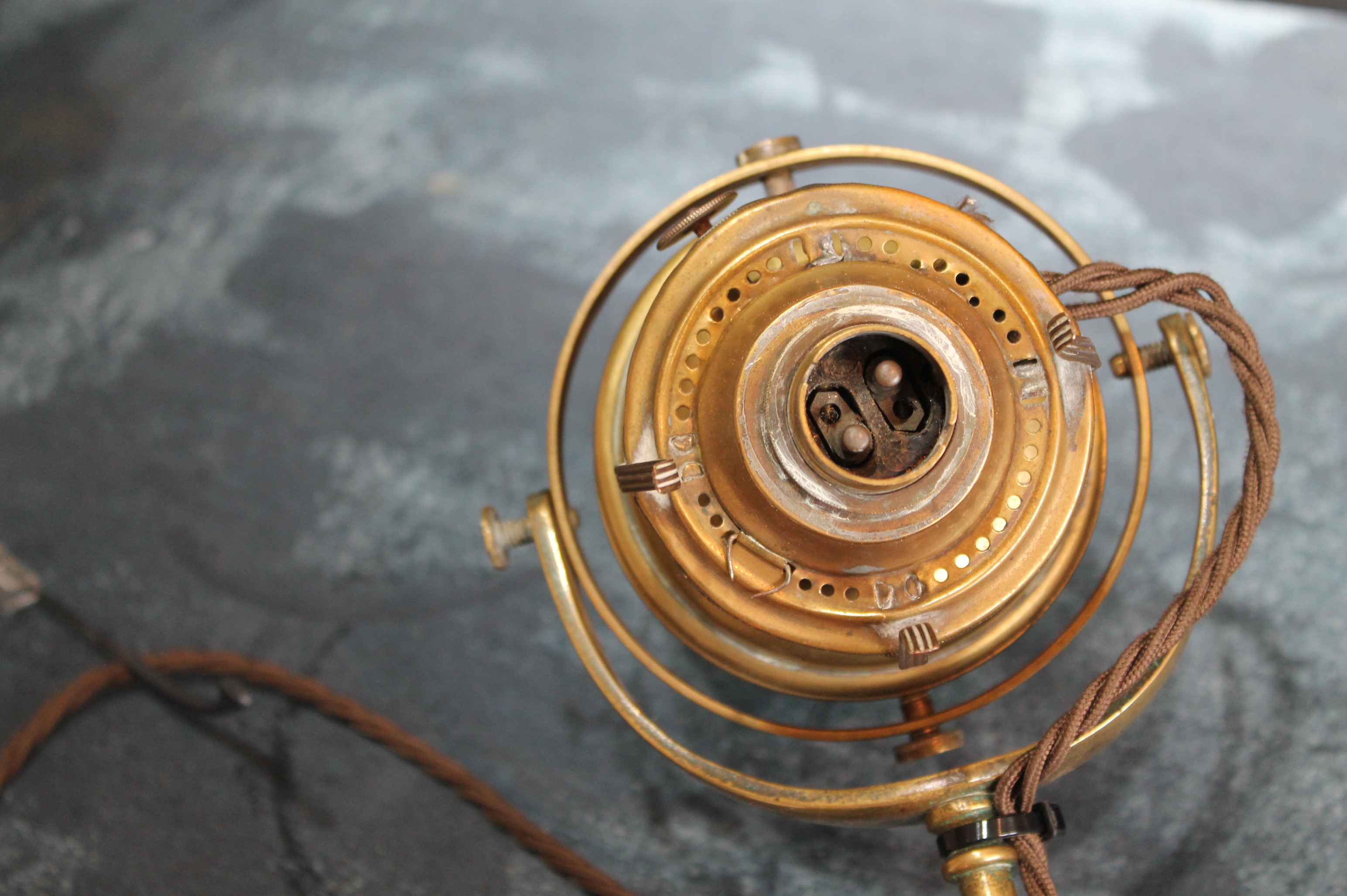 19th C Ships Gimballed Oil Lamp . Converted