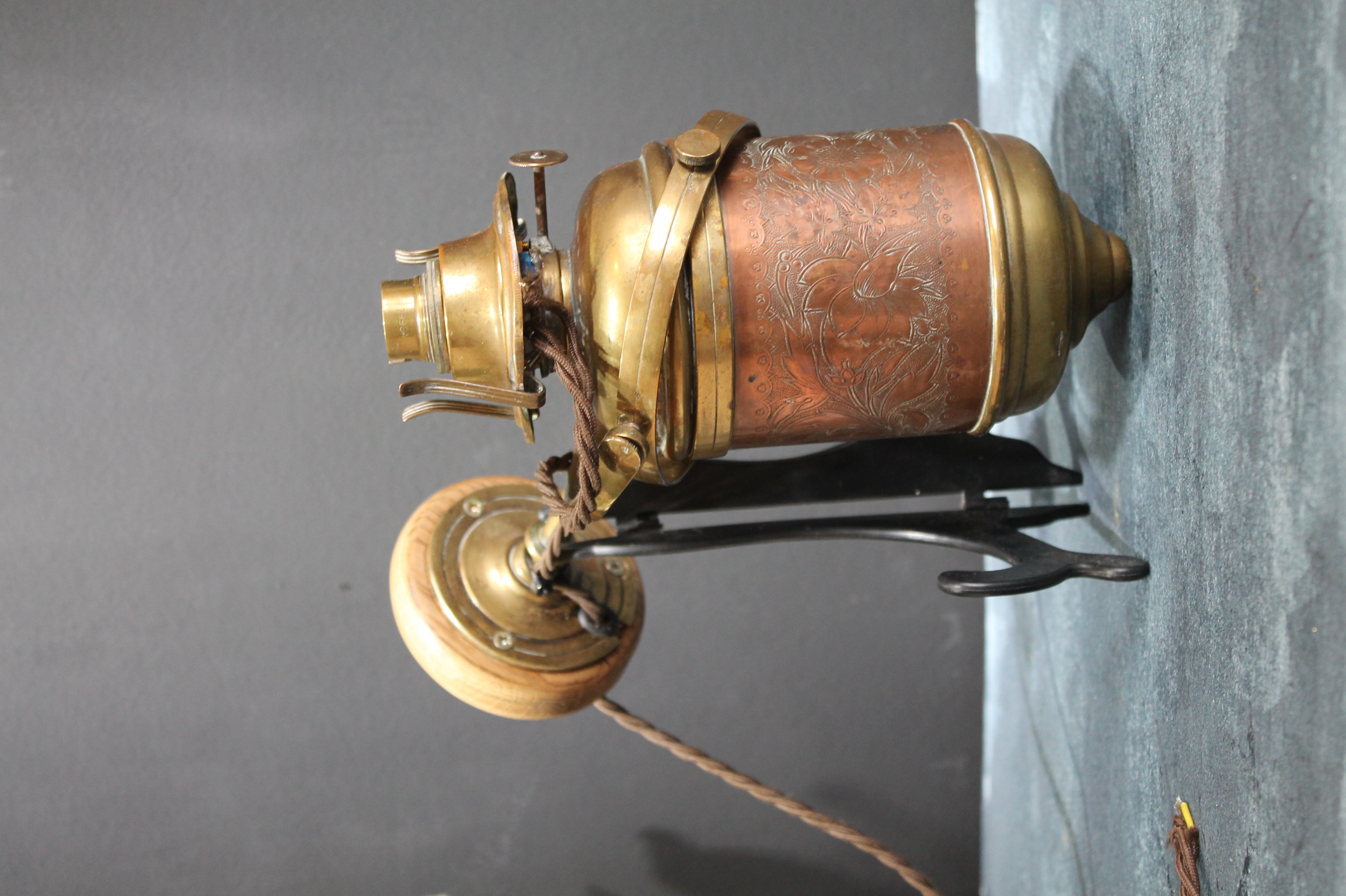 19th C Ships Gimballed Oil Lamp . Converted