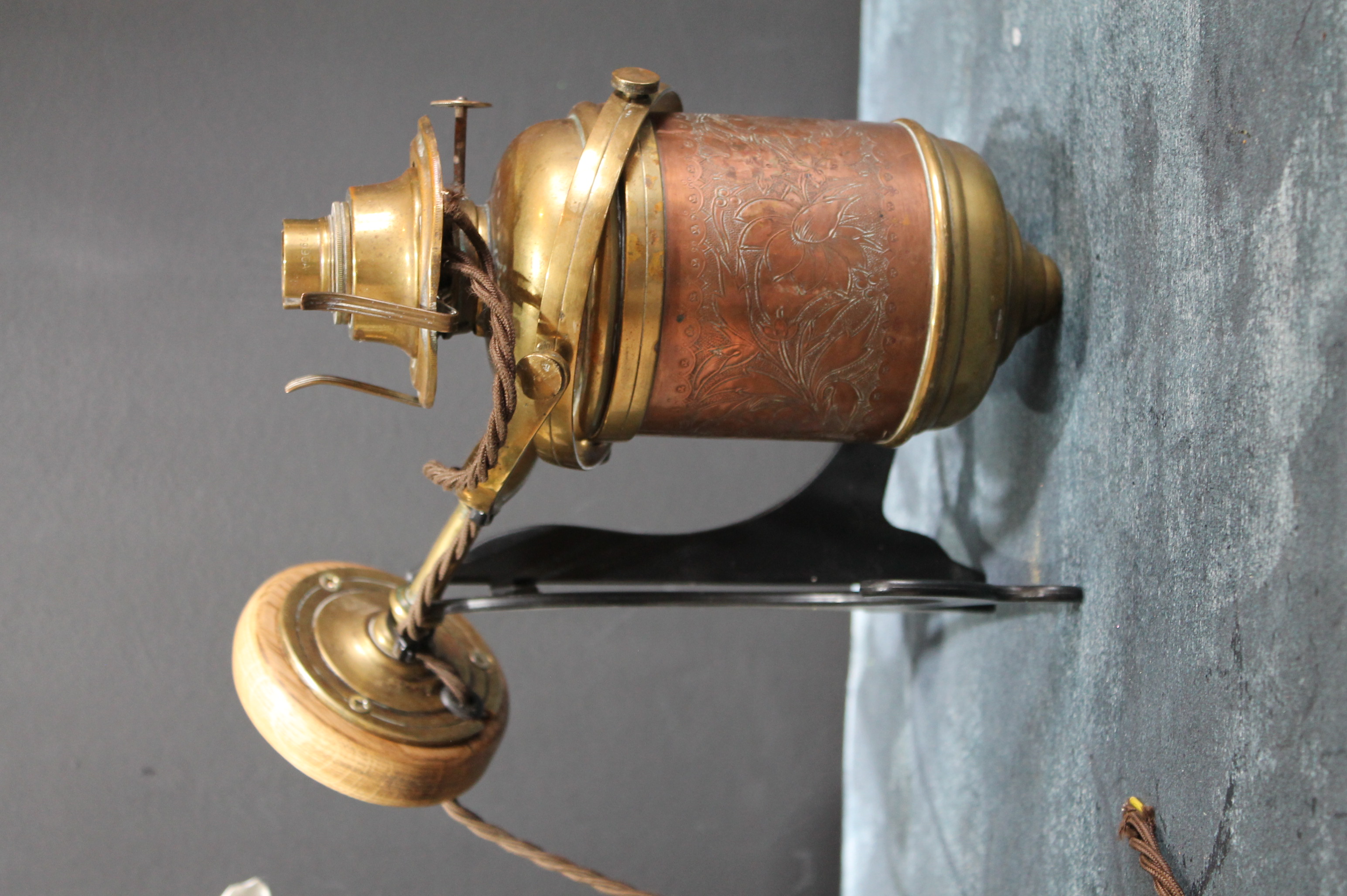 19th C Ships Gimballed Oil Lamp . Converted