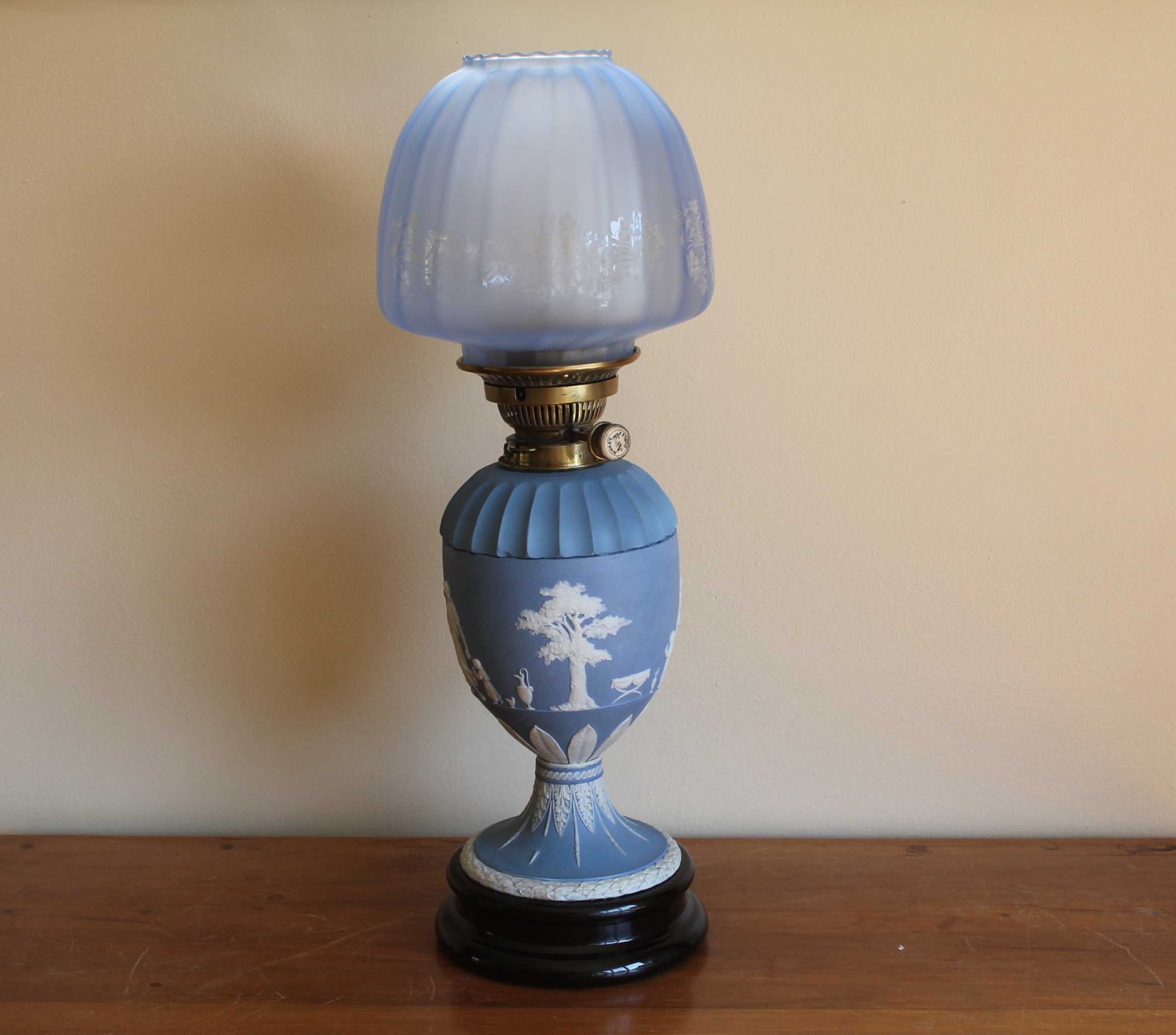 Victorian Wedgwood Jasperware  Oil Lamp