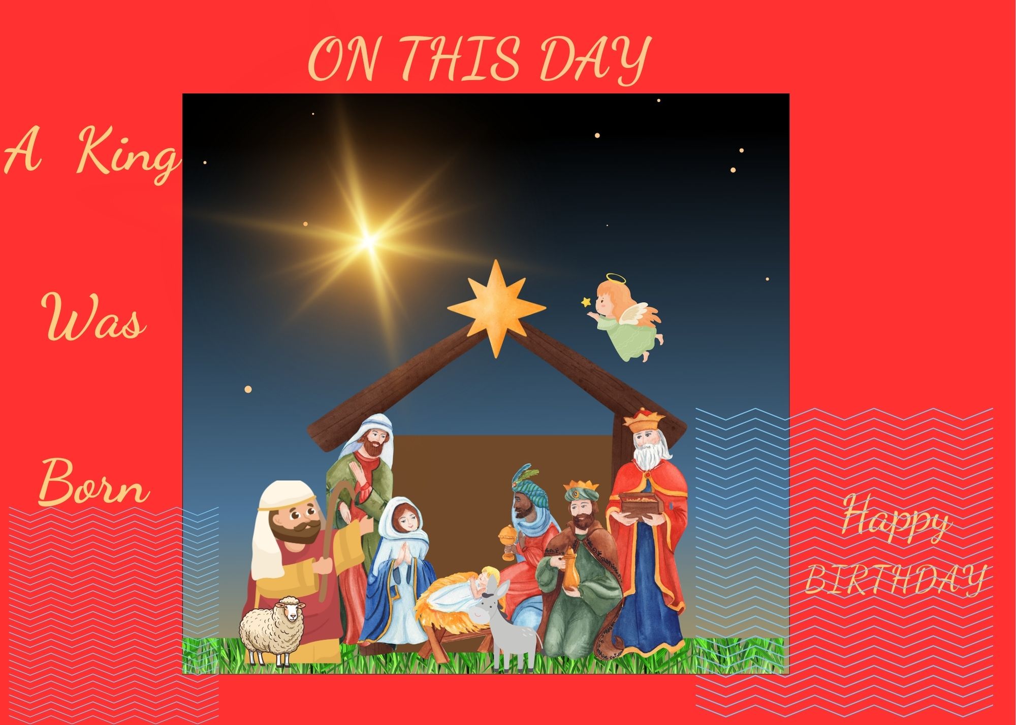 Greeting card A King was Born Nativity
