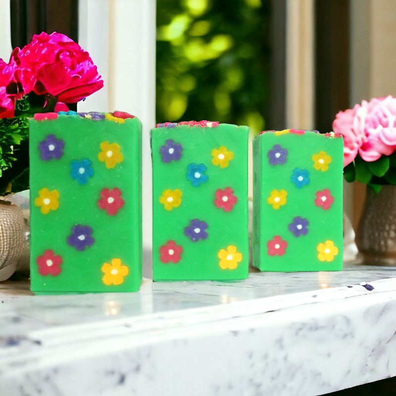 Meadow - soap flowers extend through the bar