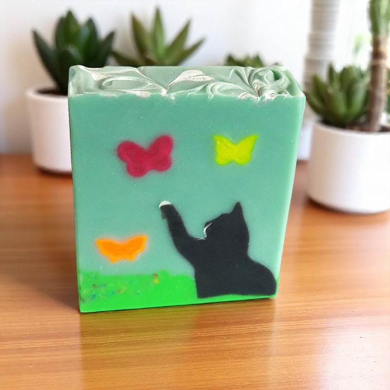 Chasing Butterflies - soap Kitty and butterflies extend through the bar 