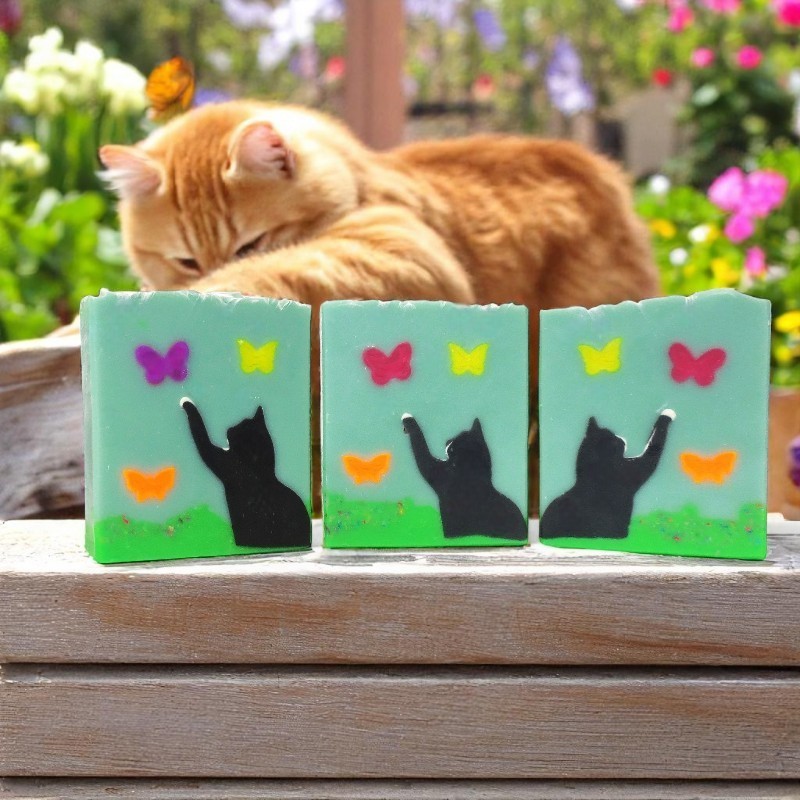 Chasing Butterflies - soap Kitty and butterflies extend through the bar 