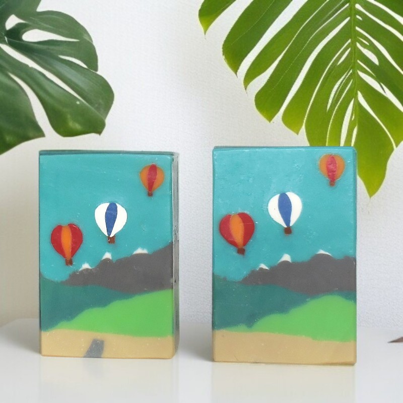 Up, Up and Away! The soap design extends through the bar