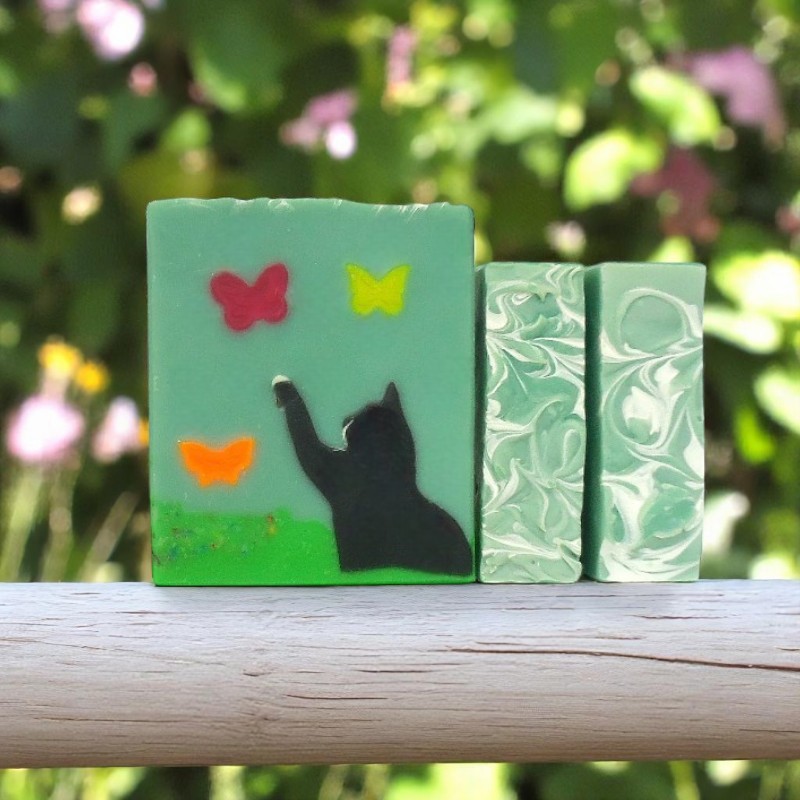 Chasing Butterflies - soap Kitty and butterflies extend through the bar 
