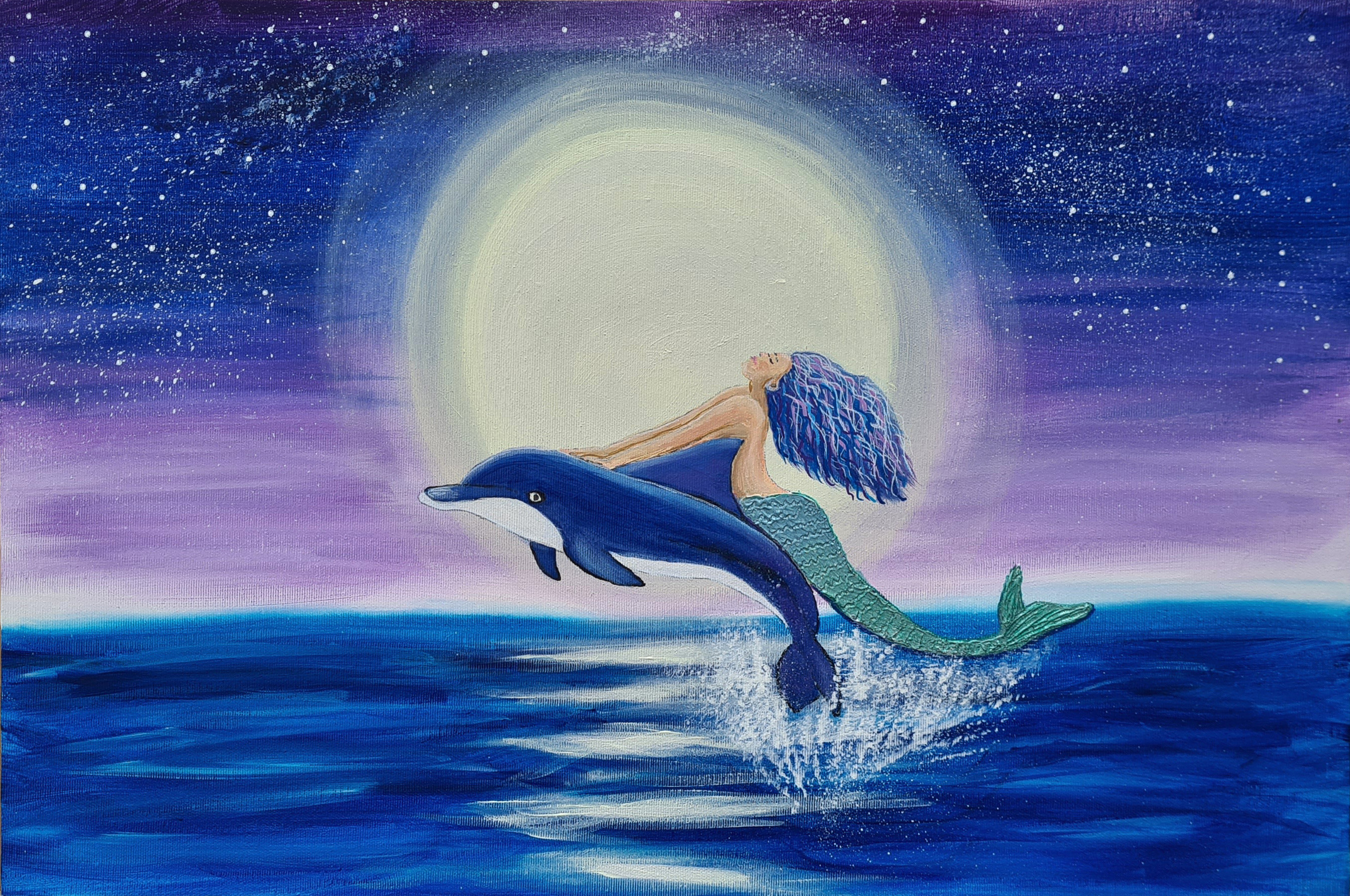 Moonlight Joy - Mermaid Ride with the Dolphin
