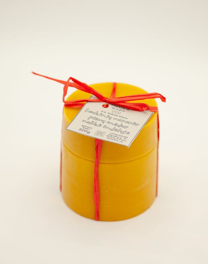 Laukinių vasaros pievų medus su lipčiumi vaško indelyje