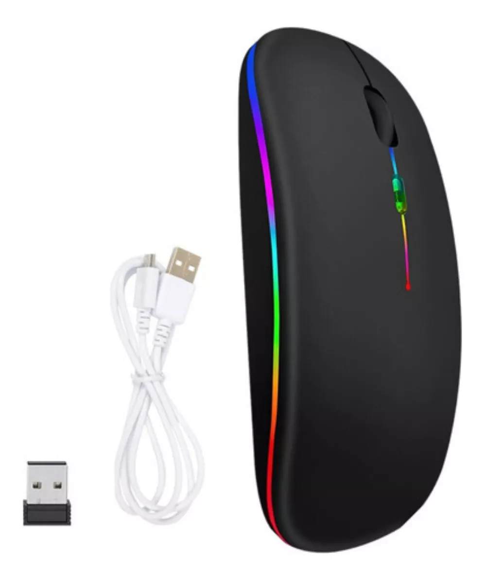 Mouse Sem Fio Recarregável Led Carregador Bateria Rgb - PRETO/BRANCO/PRATA
