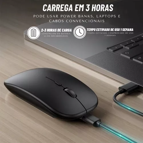 Mouse Sem Fio Recarregável Led Carregador Bateria Rgb - PRETO/BRANCO/PRATA