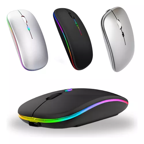 Mouse Sem Fio Recarregável Led Carregador Bateria Rgb - PRETO/BRANCO/PRATA