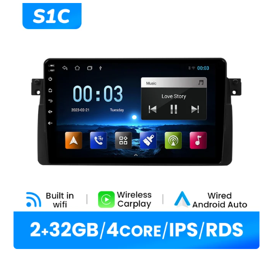 BMW E46 multimedija 4core + 2GB + 32ROM 9" *S1C