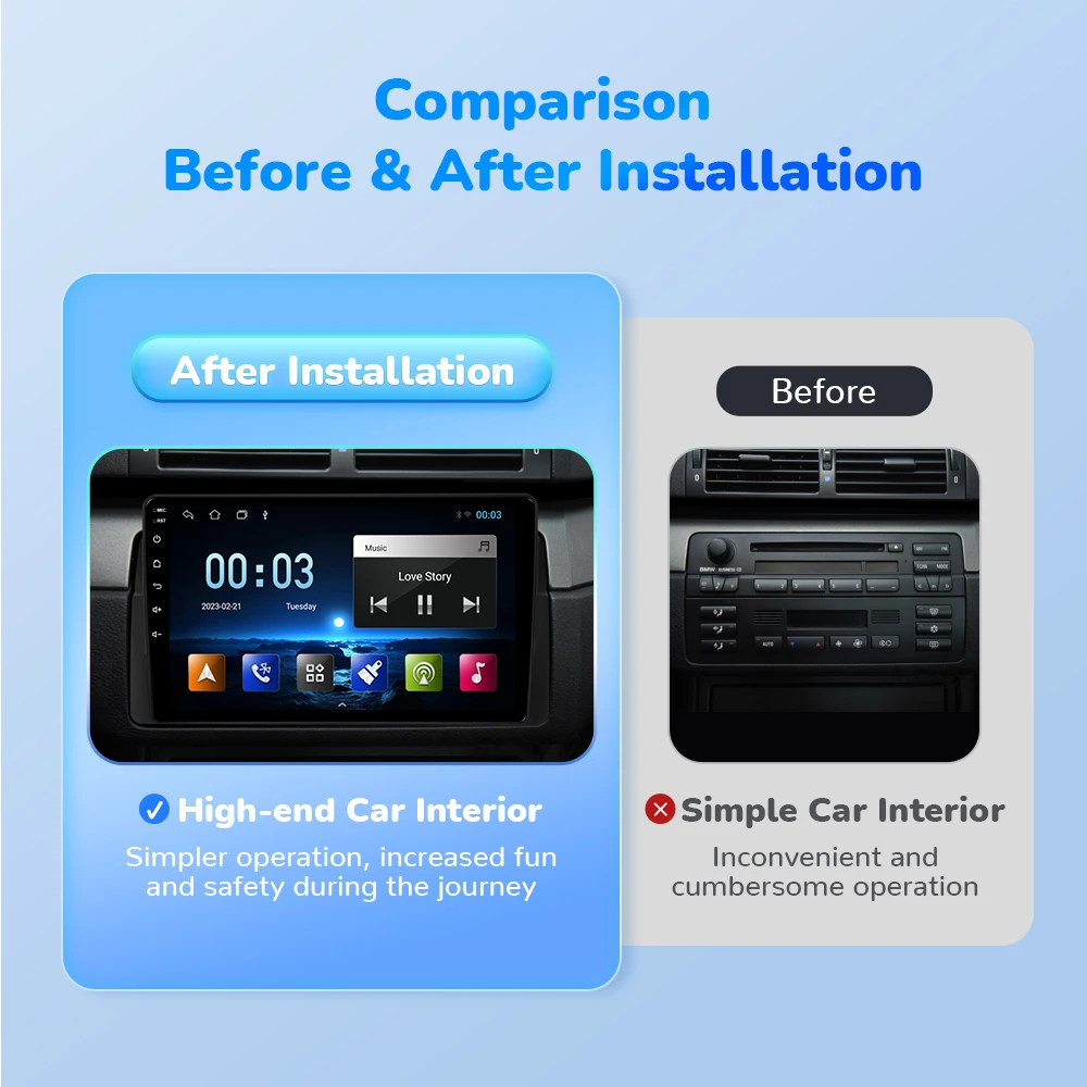 BMW E46 multimedija 8core + 6GB + 128ROM + Camera 9" *V2