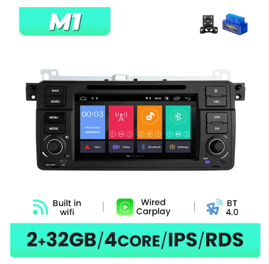 BMW E46 multimedija 4core + 2GB + 32ROM + Camera 7" *M1