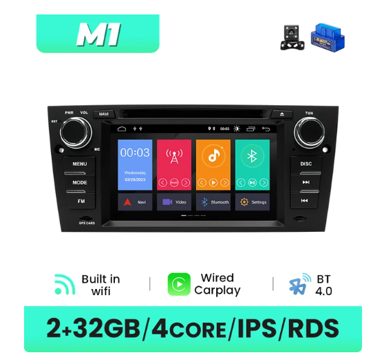 BMW E90 / E91 / E92 / E93 multimedija 4core + 2GB + 32ROM + Camera 7" *M1