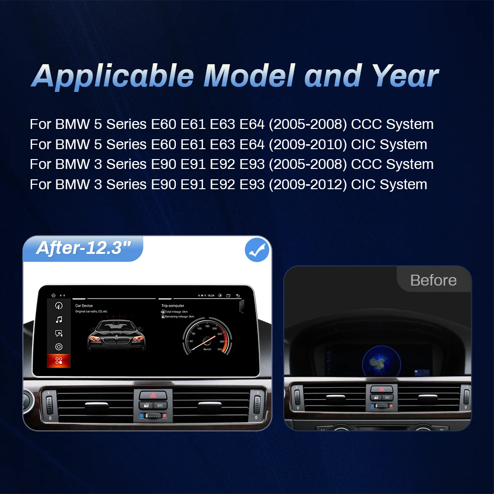 BMW E90 / E91 / E92 / E93 / E60 / E61 / E63 / E64 multimedija 8core + 4GB + 64ROM + Camera 12.3" *CIC