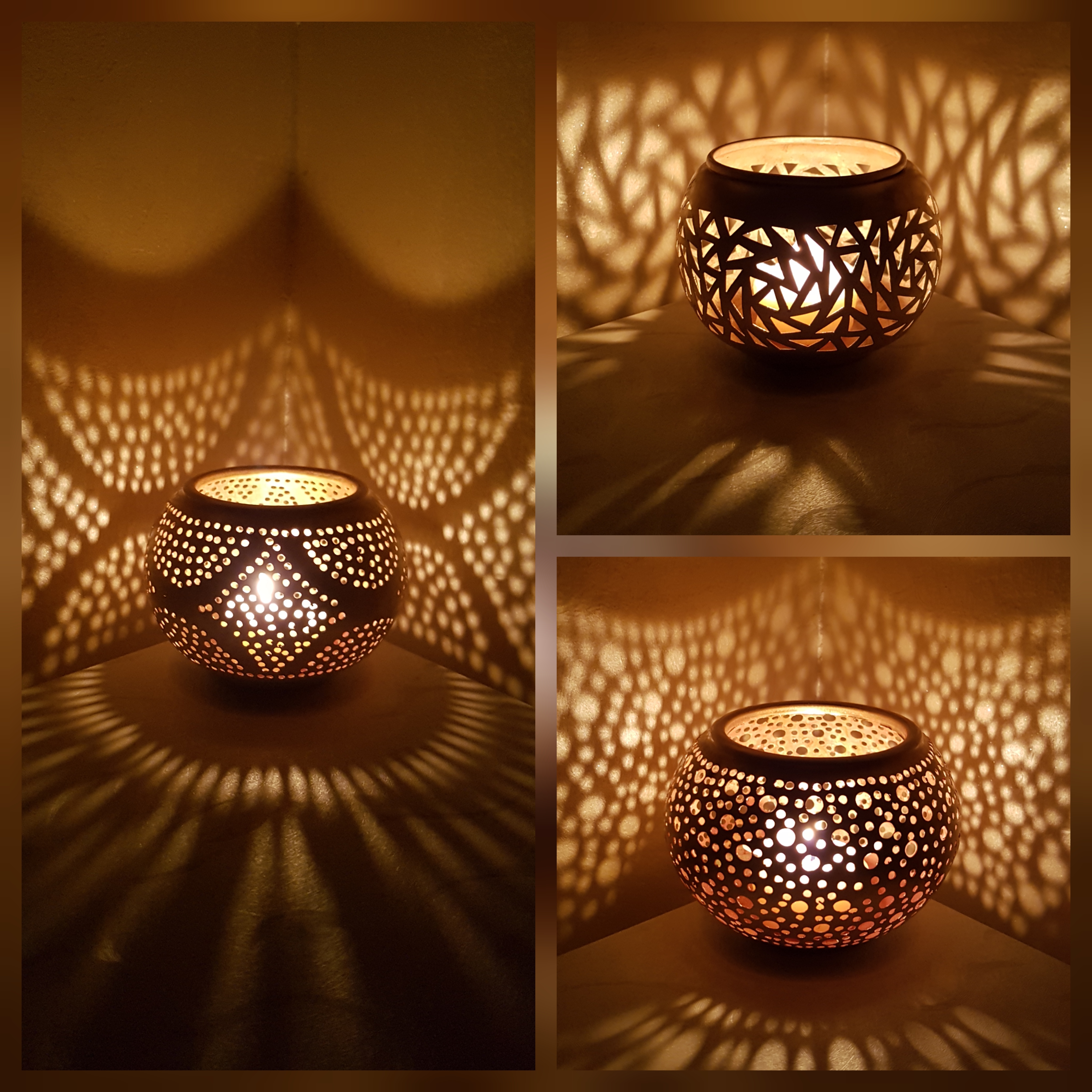 Set of 3 Metal candle holder Round Brass