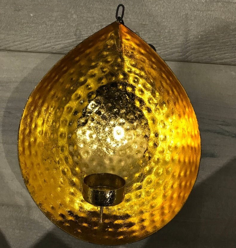 Gold Tealight Holder, Wall Hanging Candle, Drop Tealight Holder