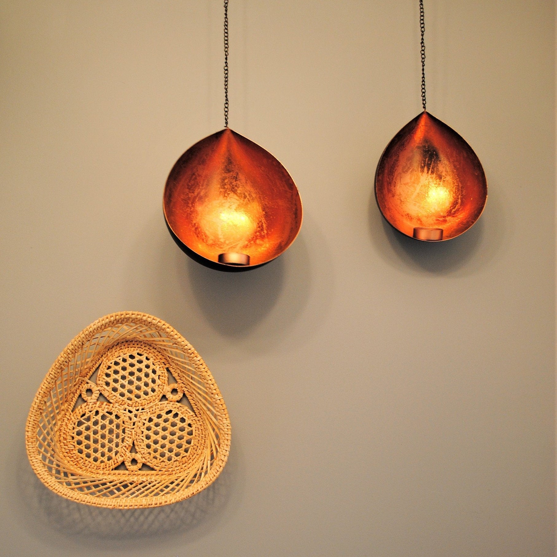 Gold Tealight Holder, Wall Hanging Candle, Drop Tealight Holder