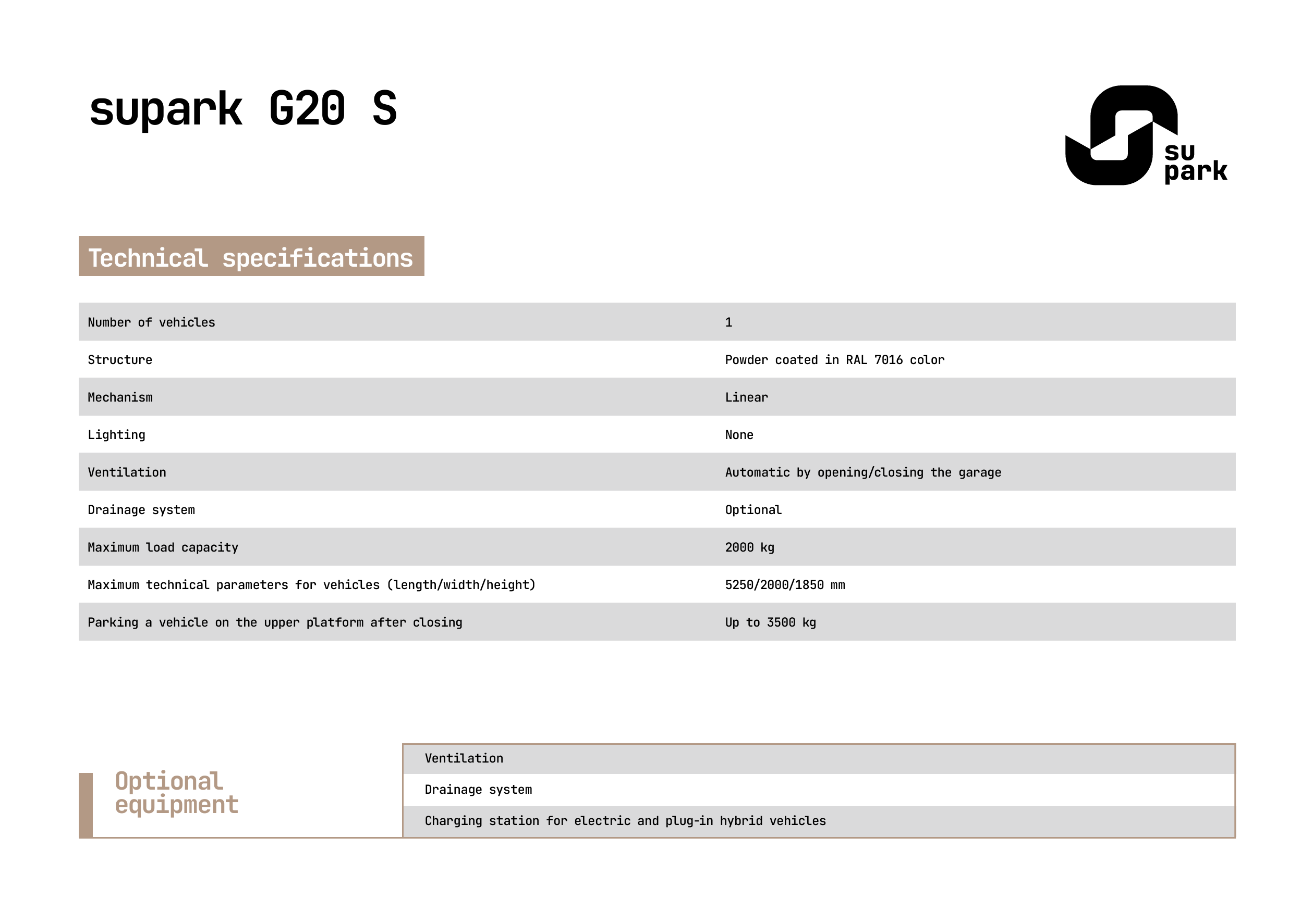 Smart Underground Parking - SUpark G20 S