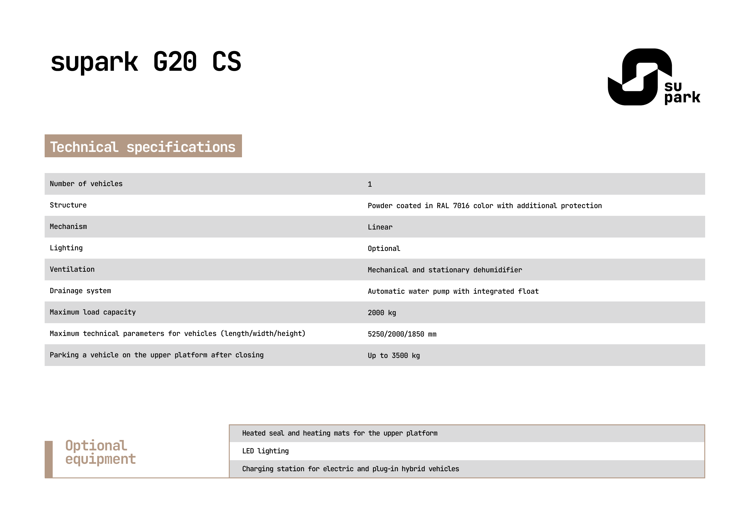 Smart Underground Parking - SUpark G20 CS