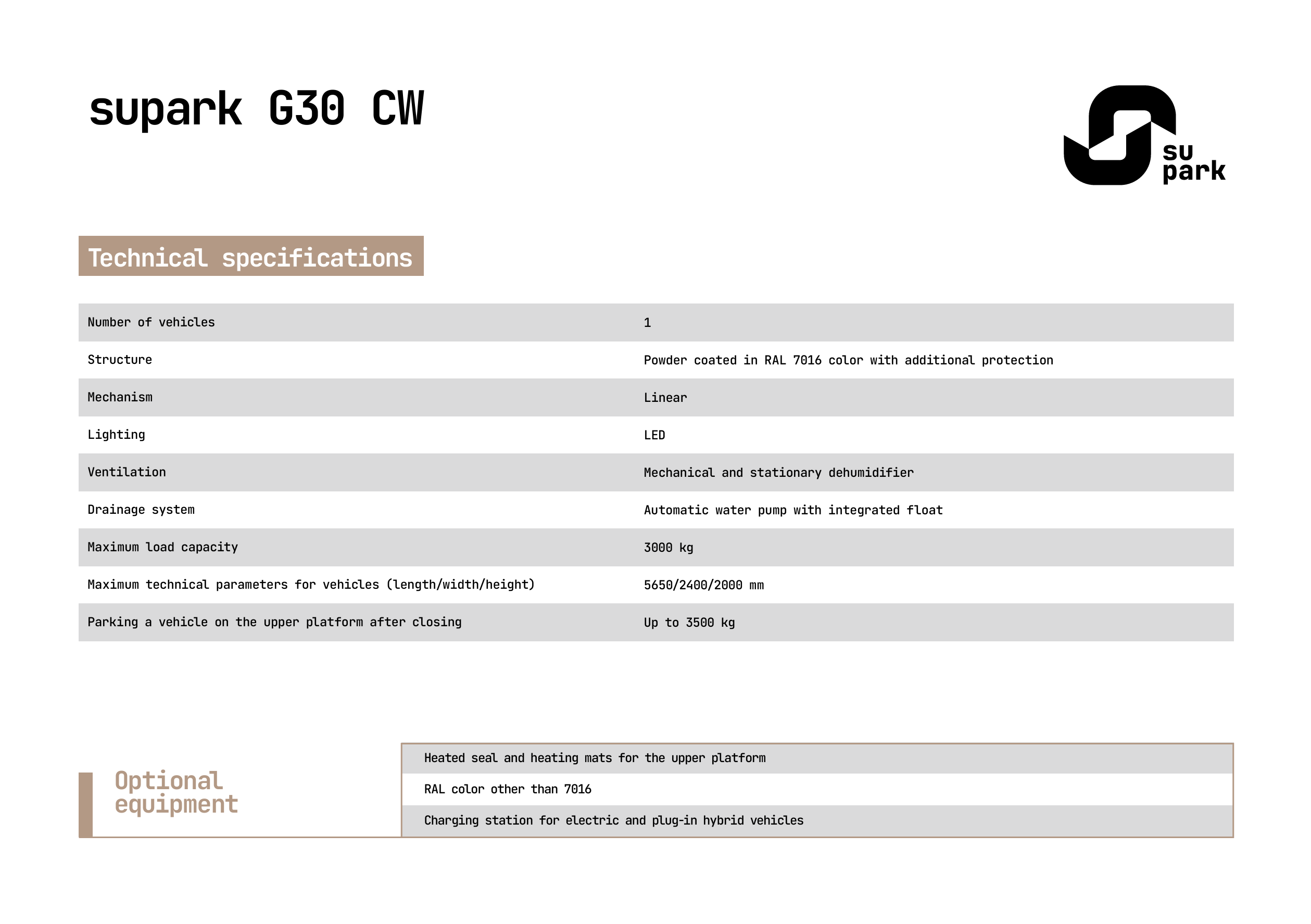 Smart Underground Parking - SUpark G30 CW