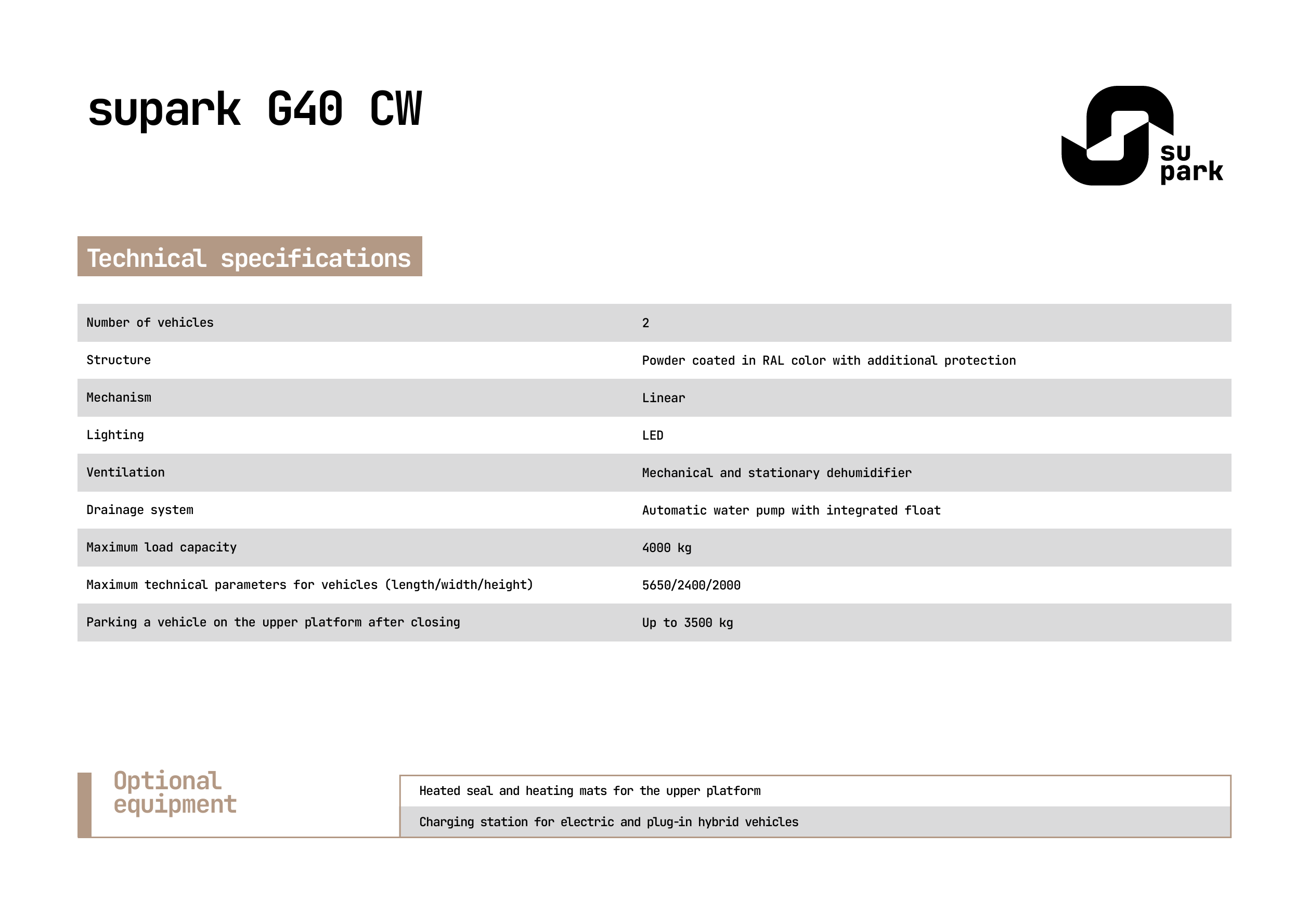 Smart Underground Parking - SUpark G40 CW