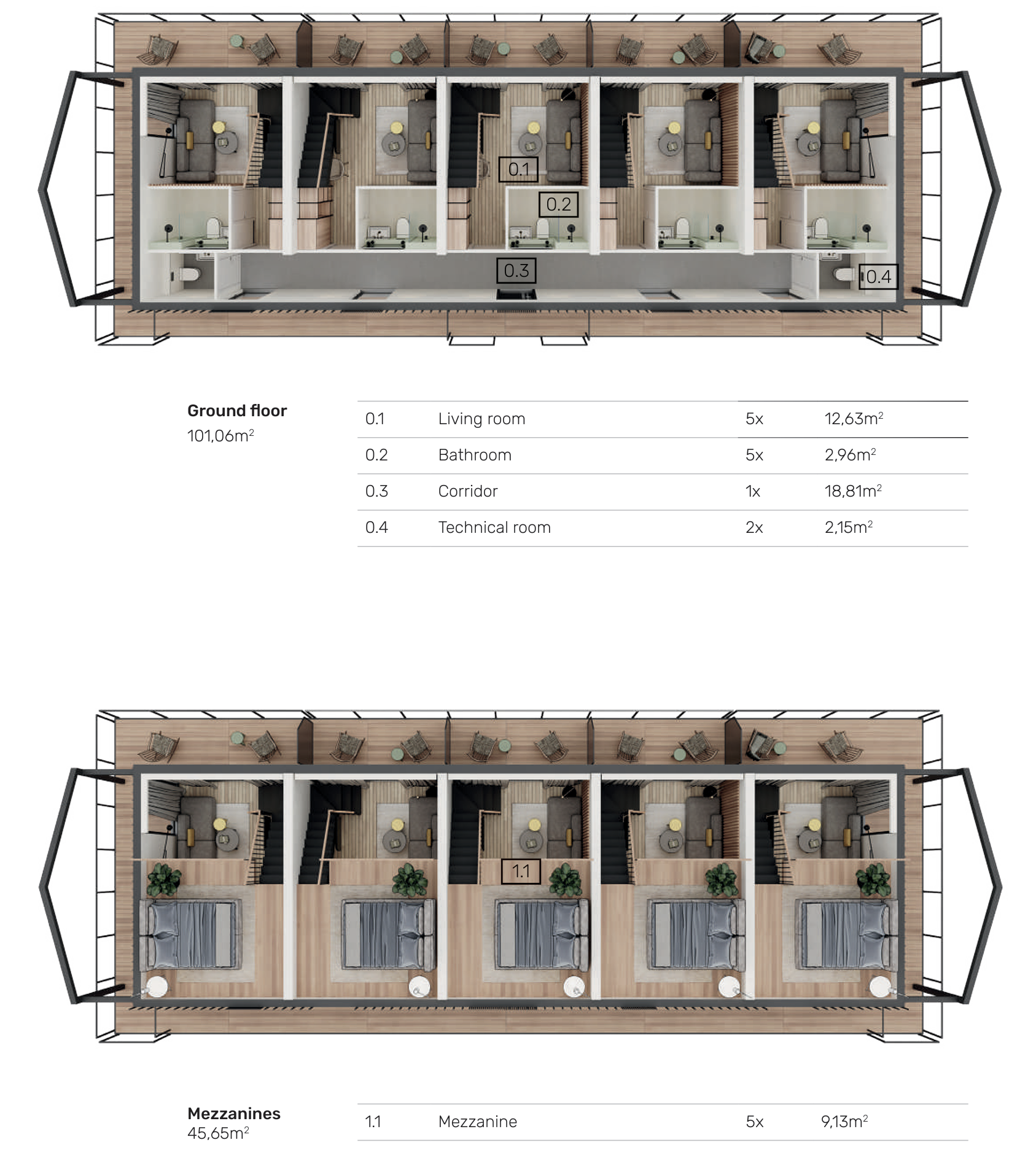 Modern Hotel / Floating Hotel - Prefabricated / Modular - 146,71m2
