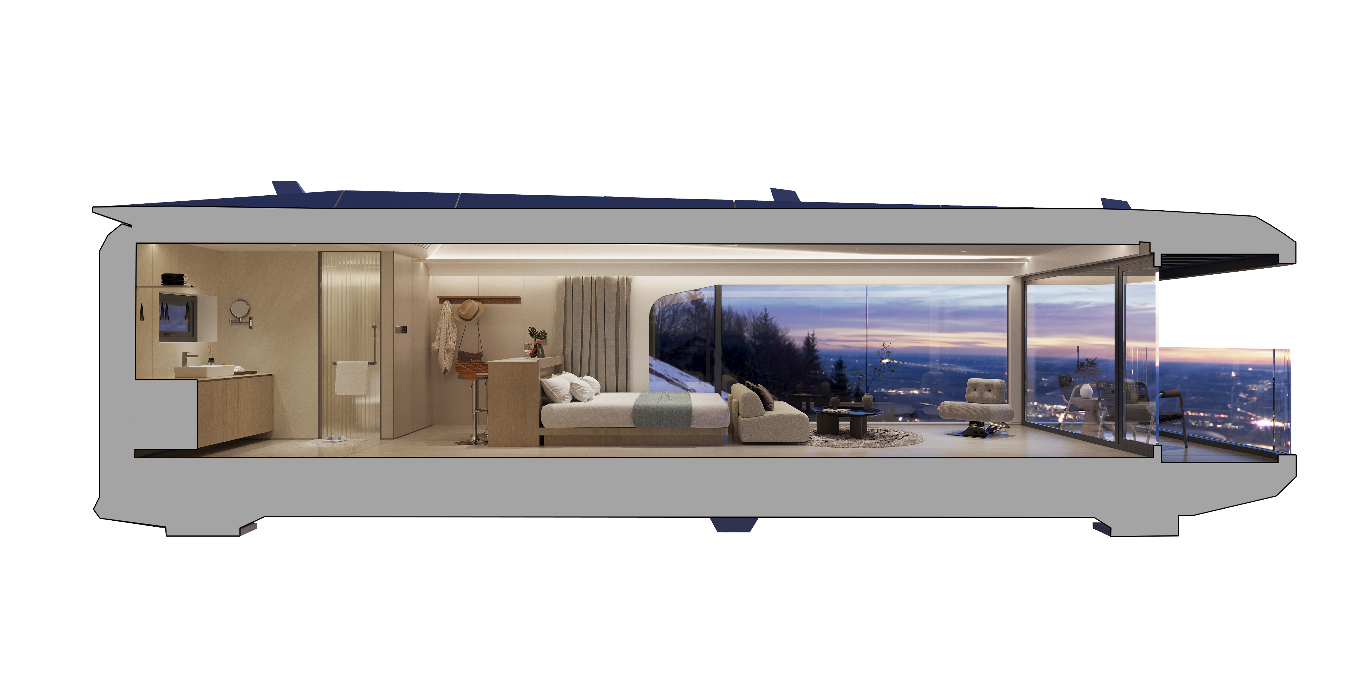 Luxury Accommodation - Prefabricated House - Model R - 38 m² (408.97 sq ft) With Balcony